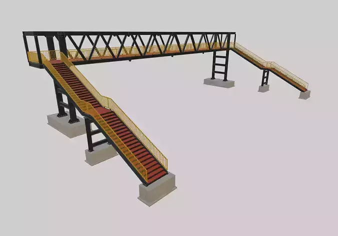Steel Pedestrian Bridge - Two Columns - Truss Type-9 3D model