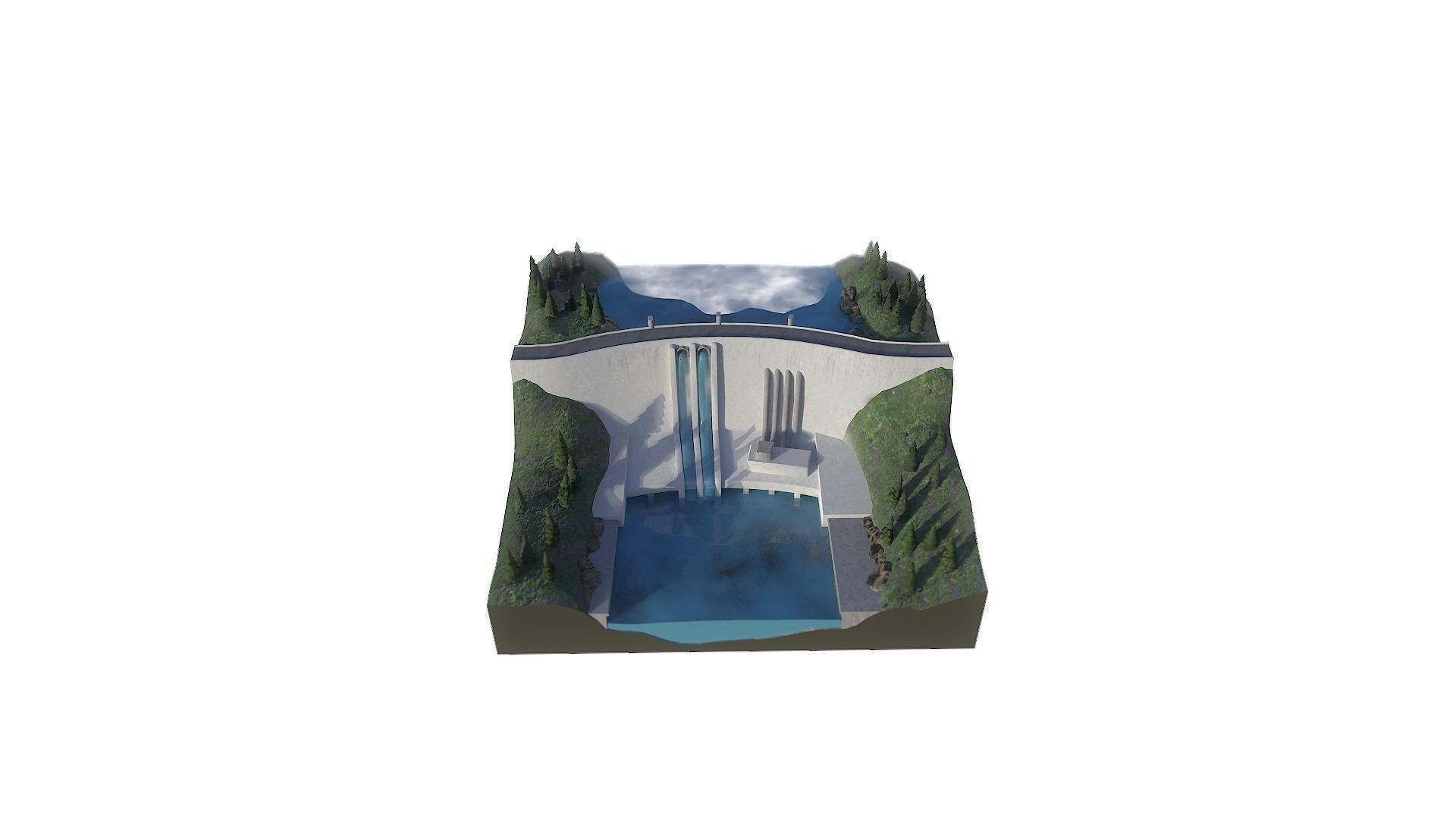 Dam Hydroelectric power station Low-poly 3D model_4