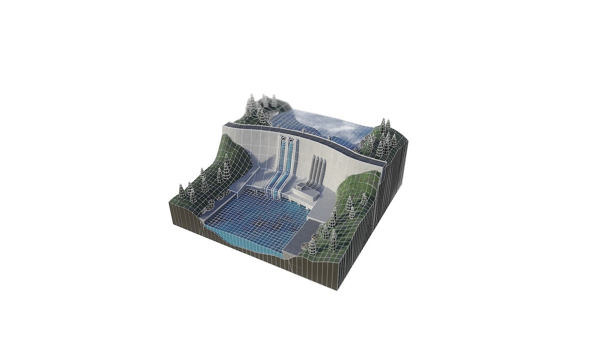 Dam Hydroelectric power station Low-poly 3D model_3
