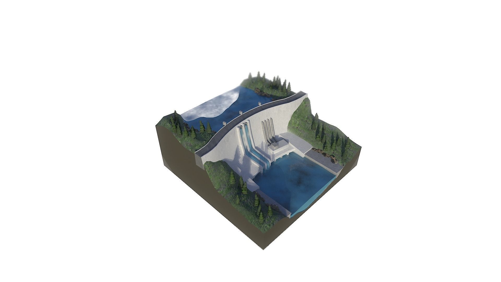 Dam Hydroelectric power station Low-poly 3D model_5