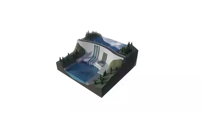 Dam Hydroelectric power station Low-poly 3D model