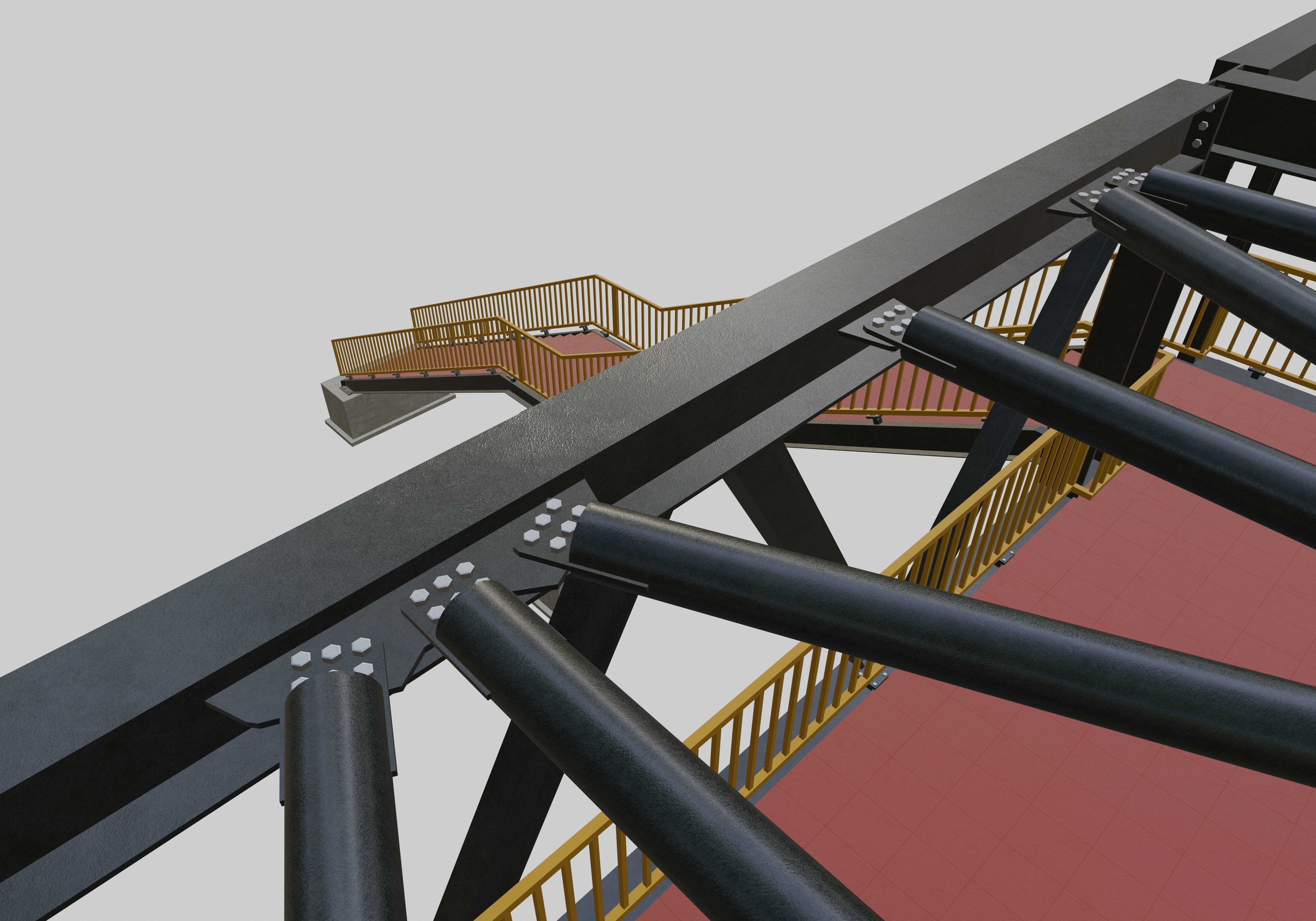 Steel Pedestrian Bridge - Three Columns - Truss Type-10 3D model_33