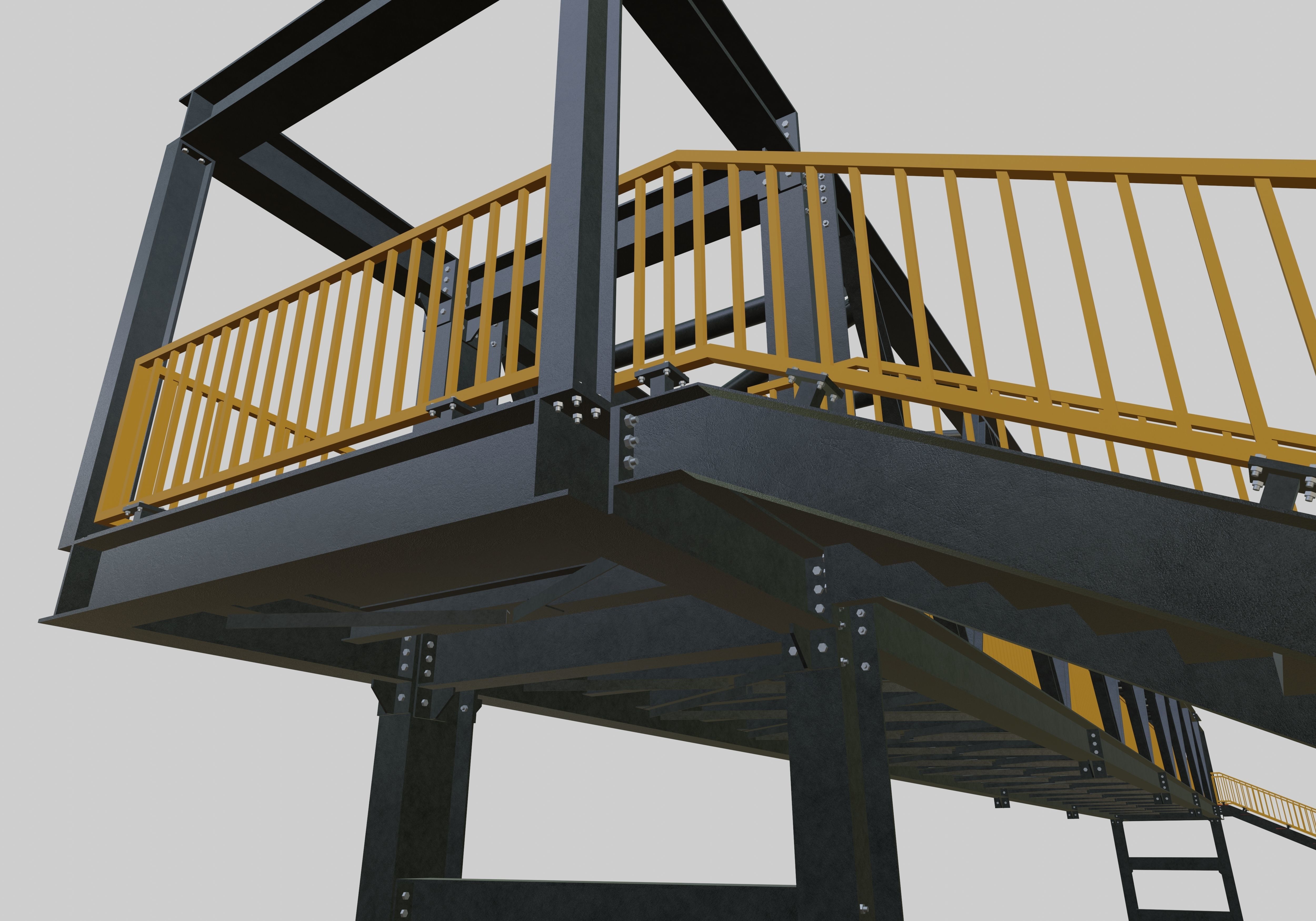 Steel Pedestrian Bridge - Three Columns - Truss Type-10 3D model_13