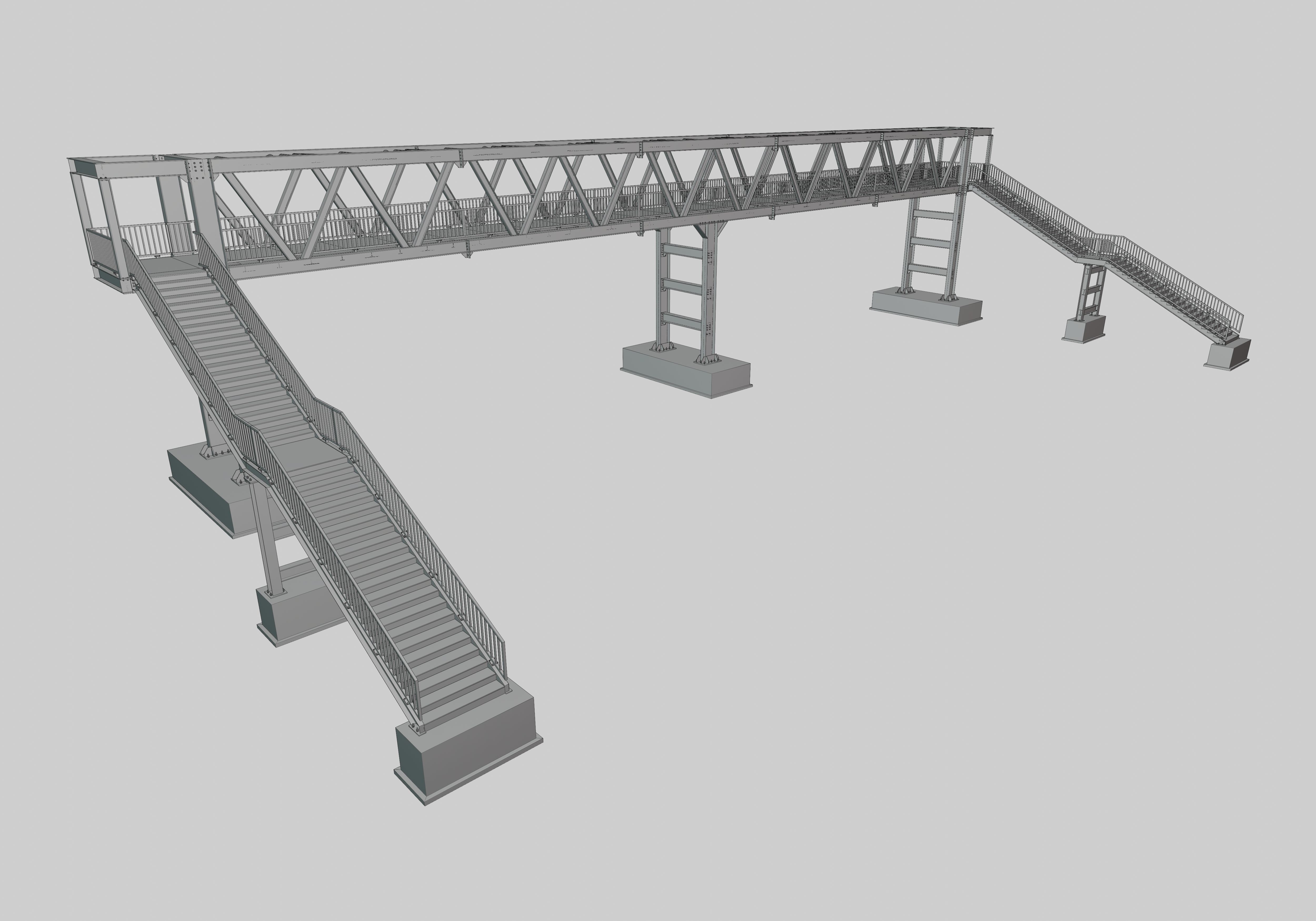 Steel Pedestrian Bridge - Three Columns - Truss Type-10 3D model_38