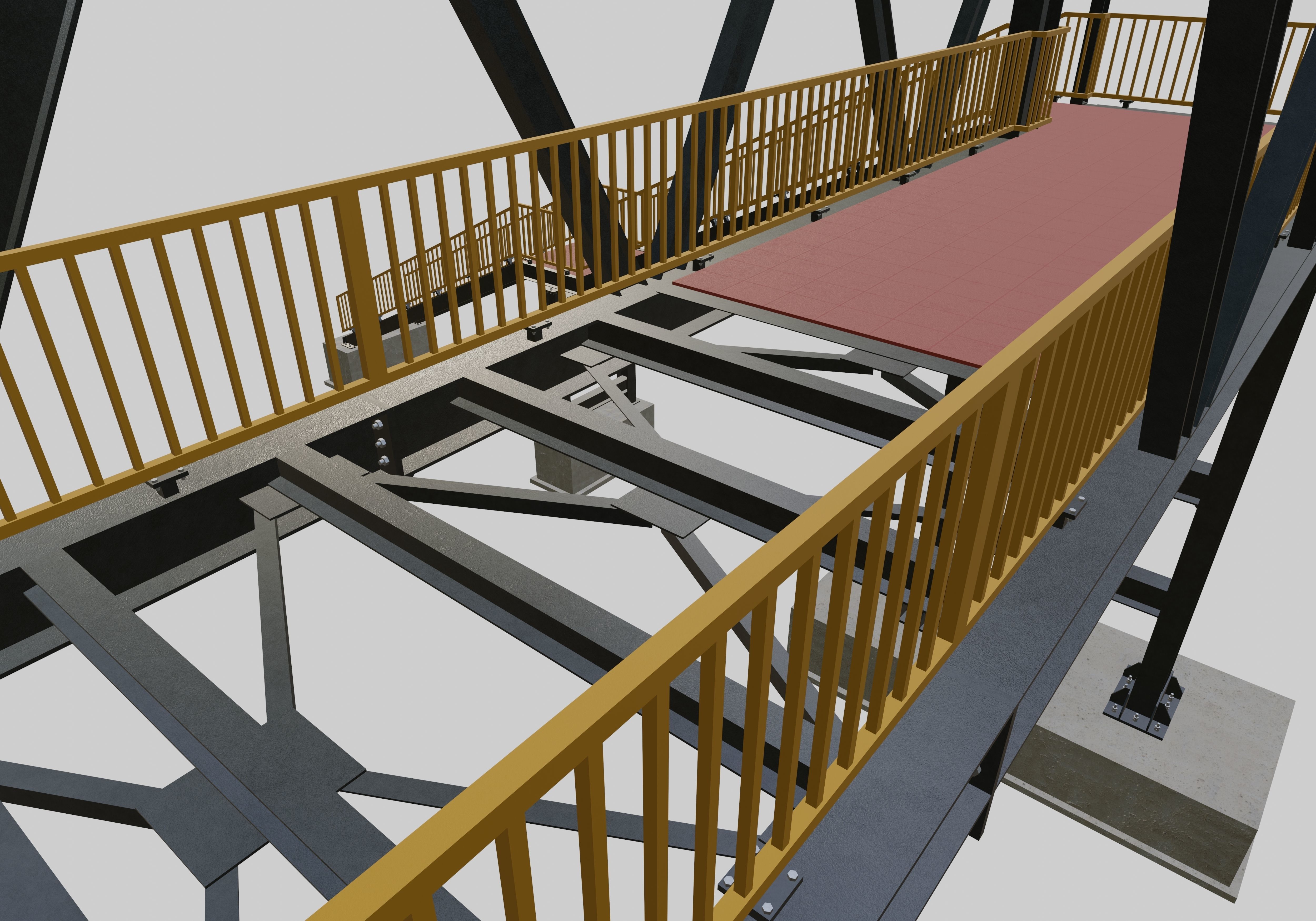 Steel Pedestrian Bridge - Three Columns - Truss Type-10 3D model_15