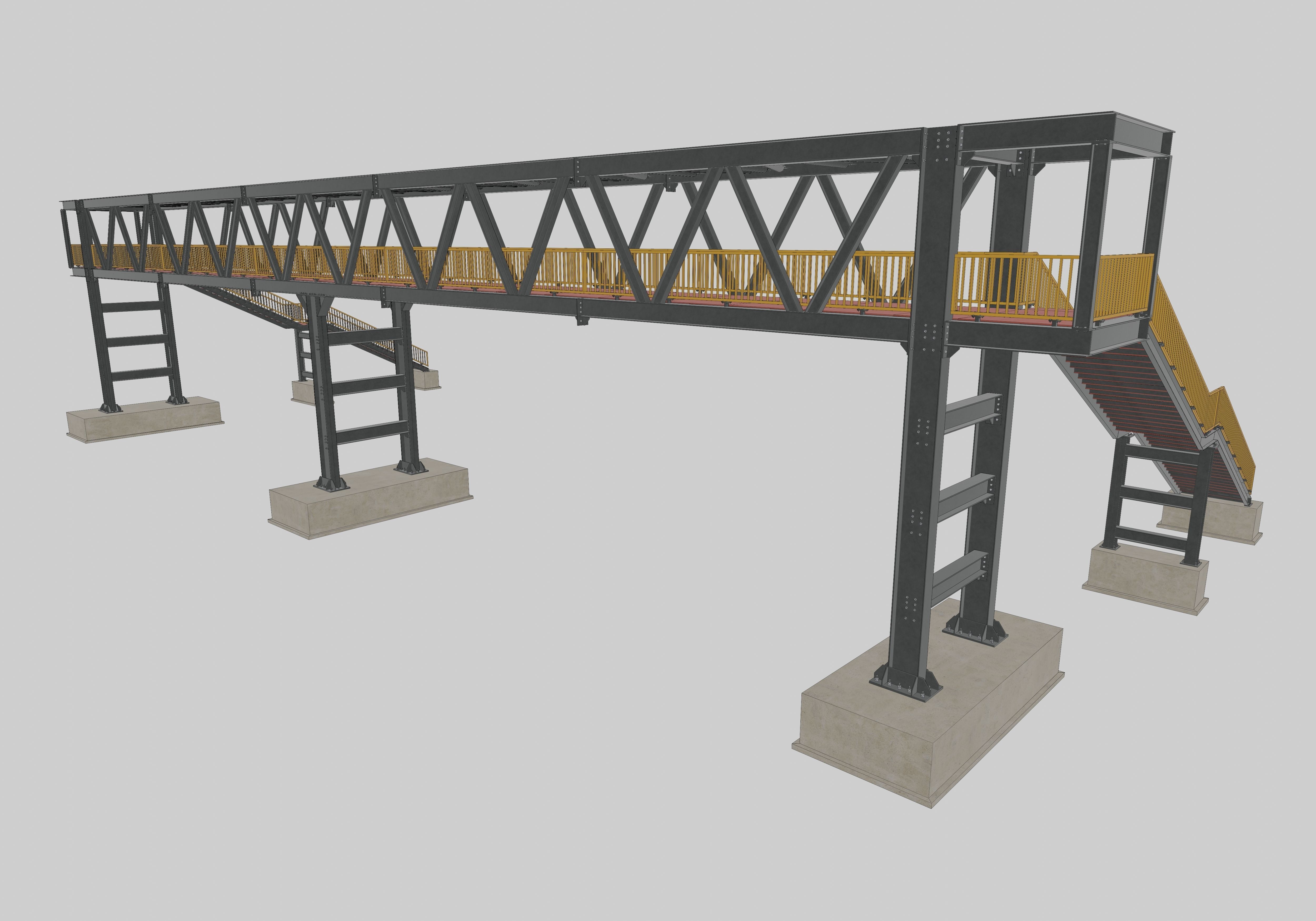 Steel Pedestrian Bridge - Three Columns - Truss Type-10 3D model_20