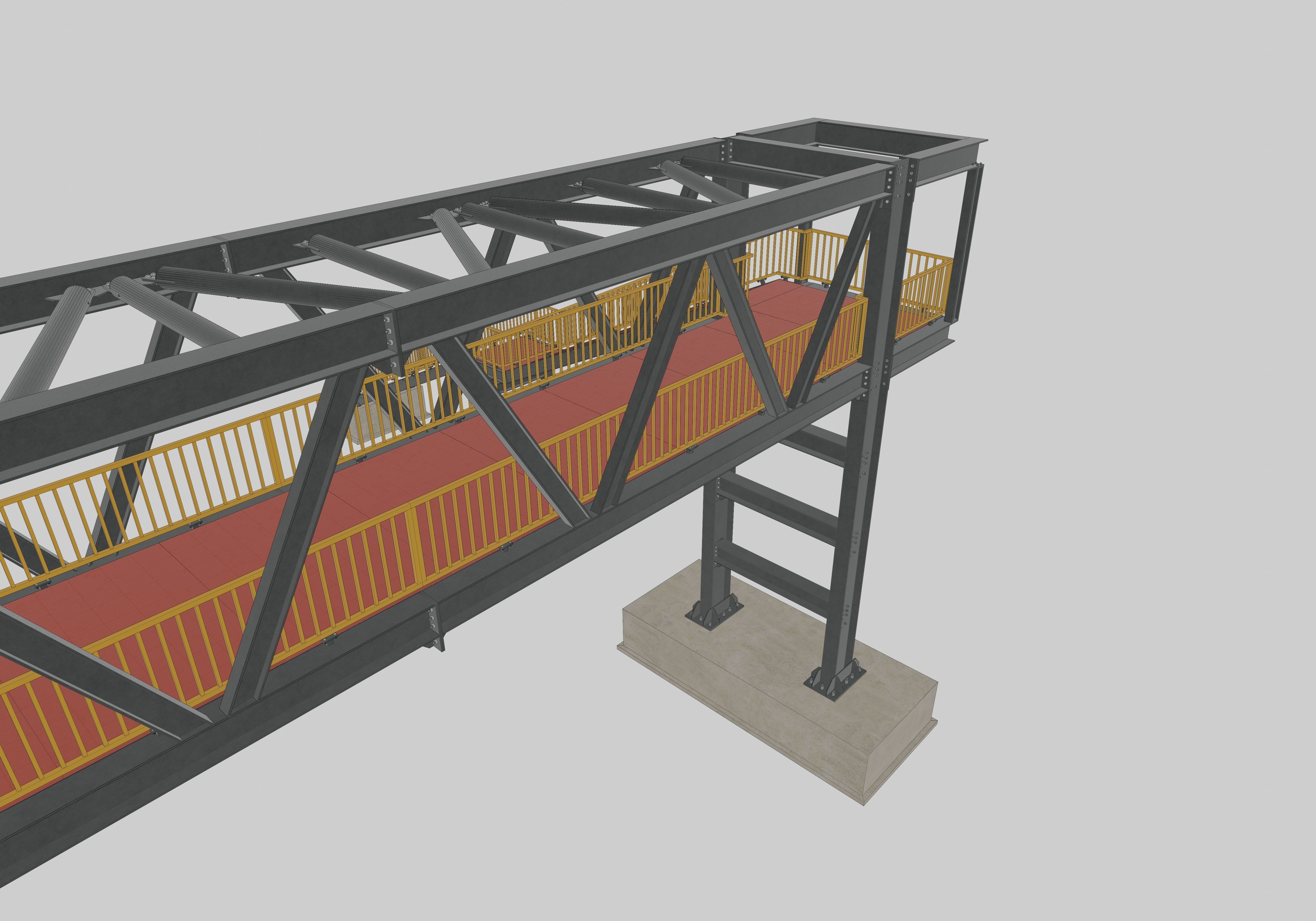 Steel Pedestrian Bridge - Three Columns - Truss Type-10 3D model_18