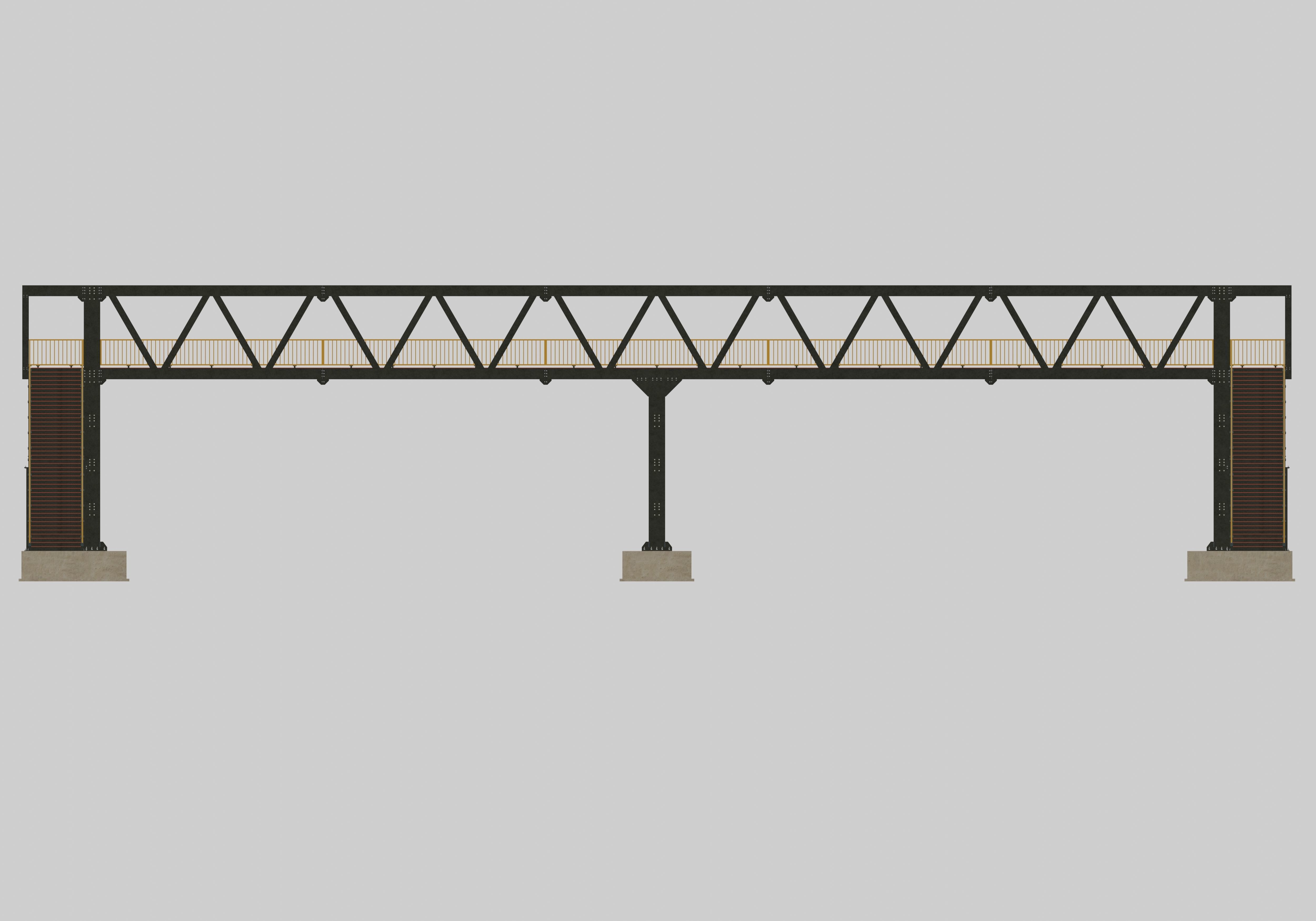 Steel Pedestrian Bridge - Three Columns - Truss Type-10 3D model_27
