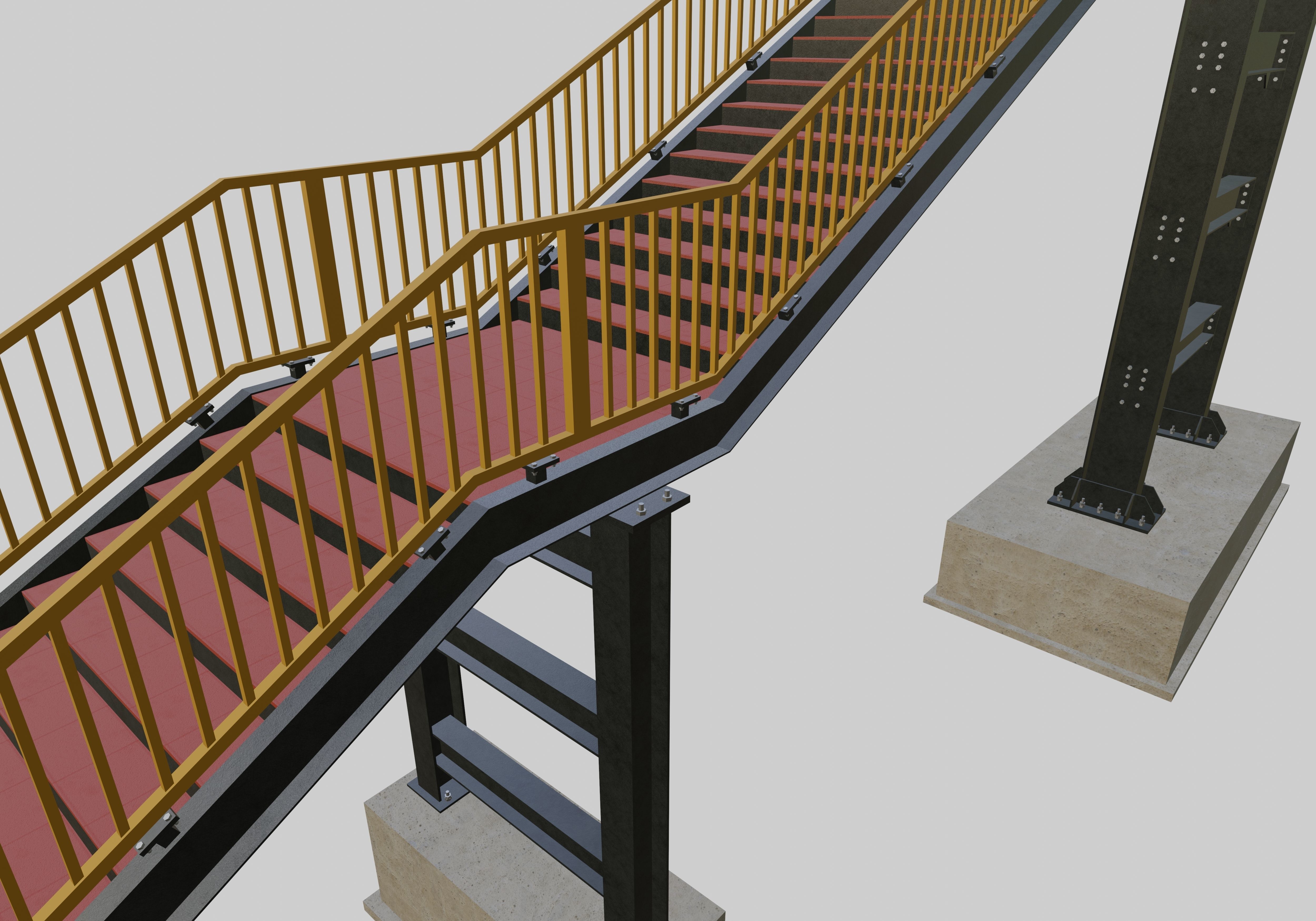 Steel Pedestrian Bridge - Three Columns - Truss Type-10 3D model_11