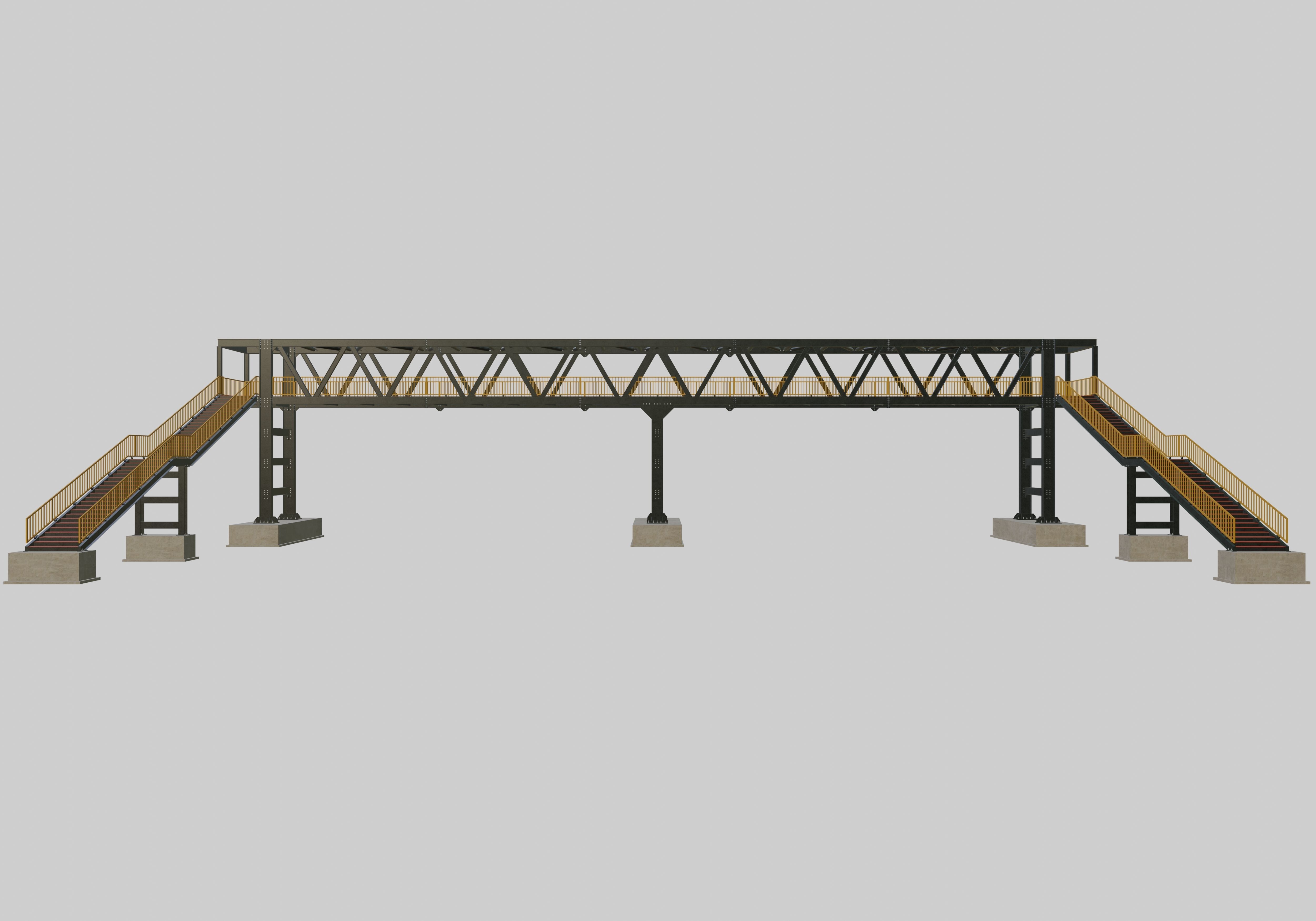 Steel Pedestrian Bridge - Three Columns - Truss Type-10 3D model_26