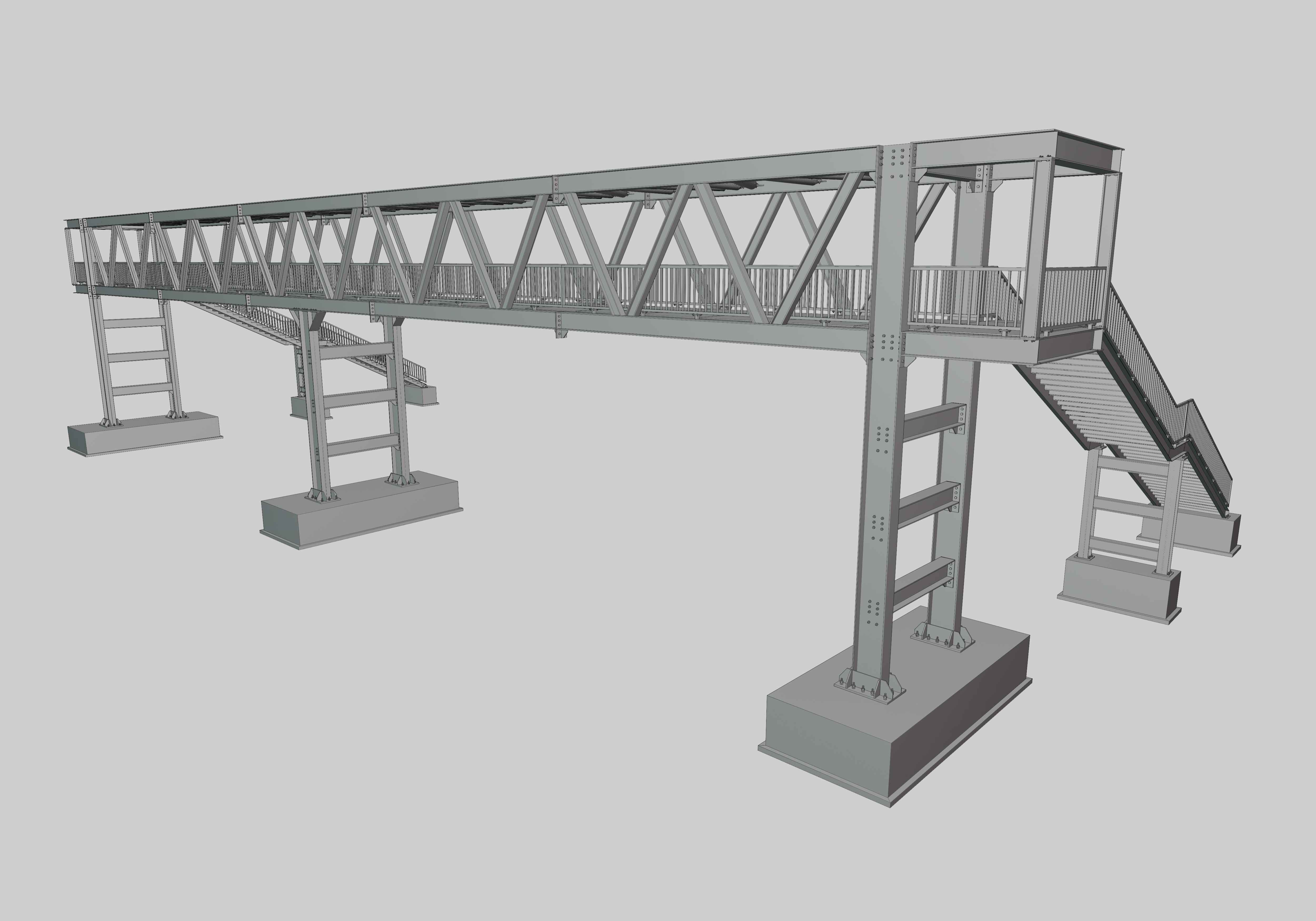 Steel Pedestrian Bridge - Three Columns - Truss Type-10 3D model_39