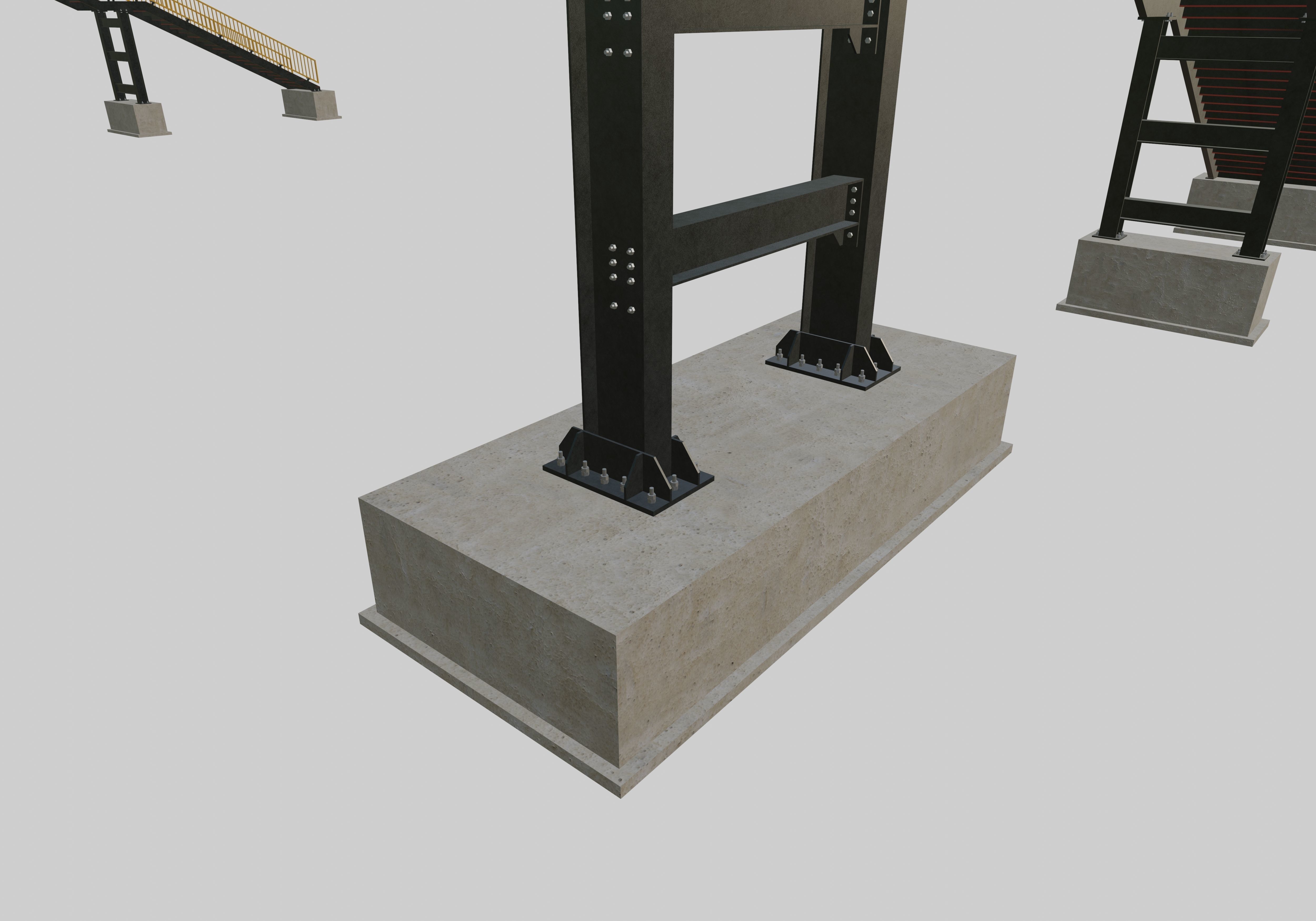 Steel Pedestrian Bridge - Three Columns - Truss Type-10 3D model_8