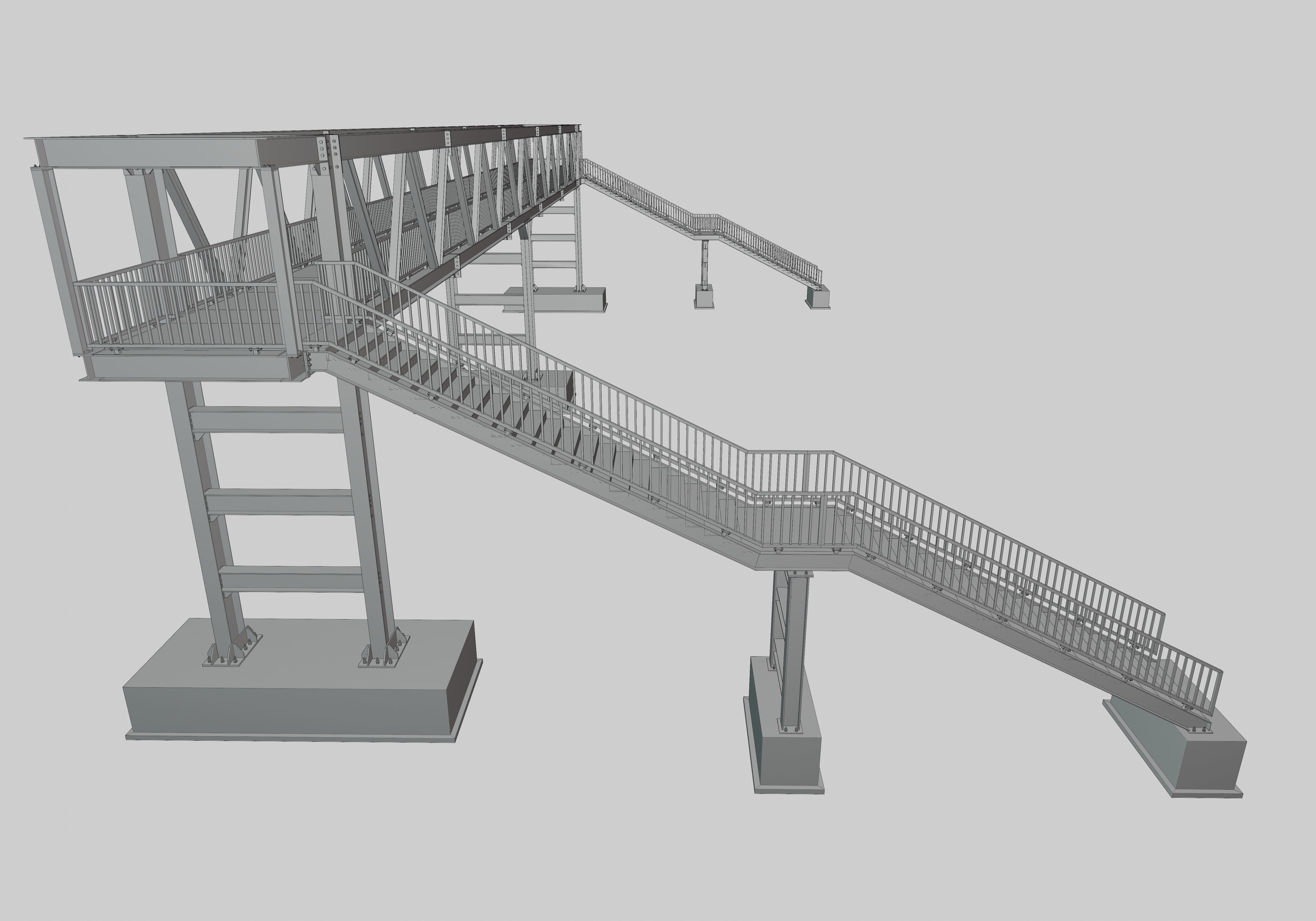 Steel Pedestrian Bridge - Three Columns - Truss Type-10 3D model_40