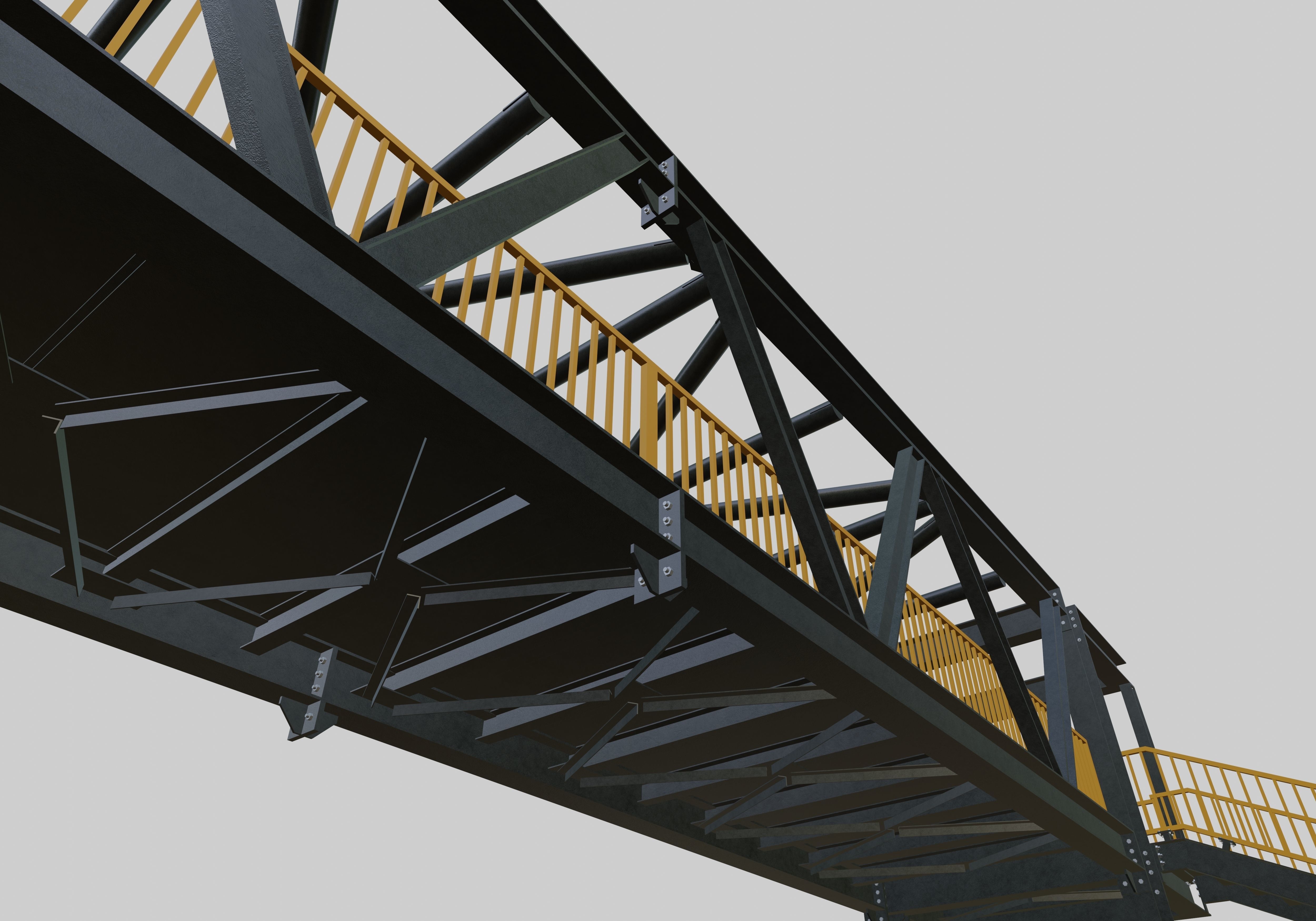 Steel Pedestrian Bridge - Three Columns - Truss Type-10 3D model_4