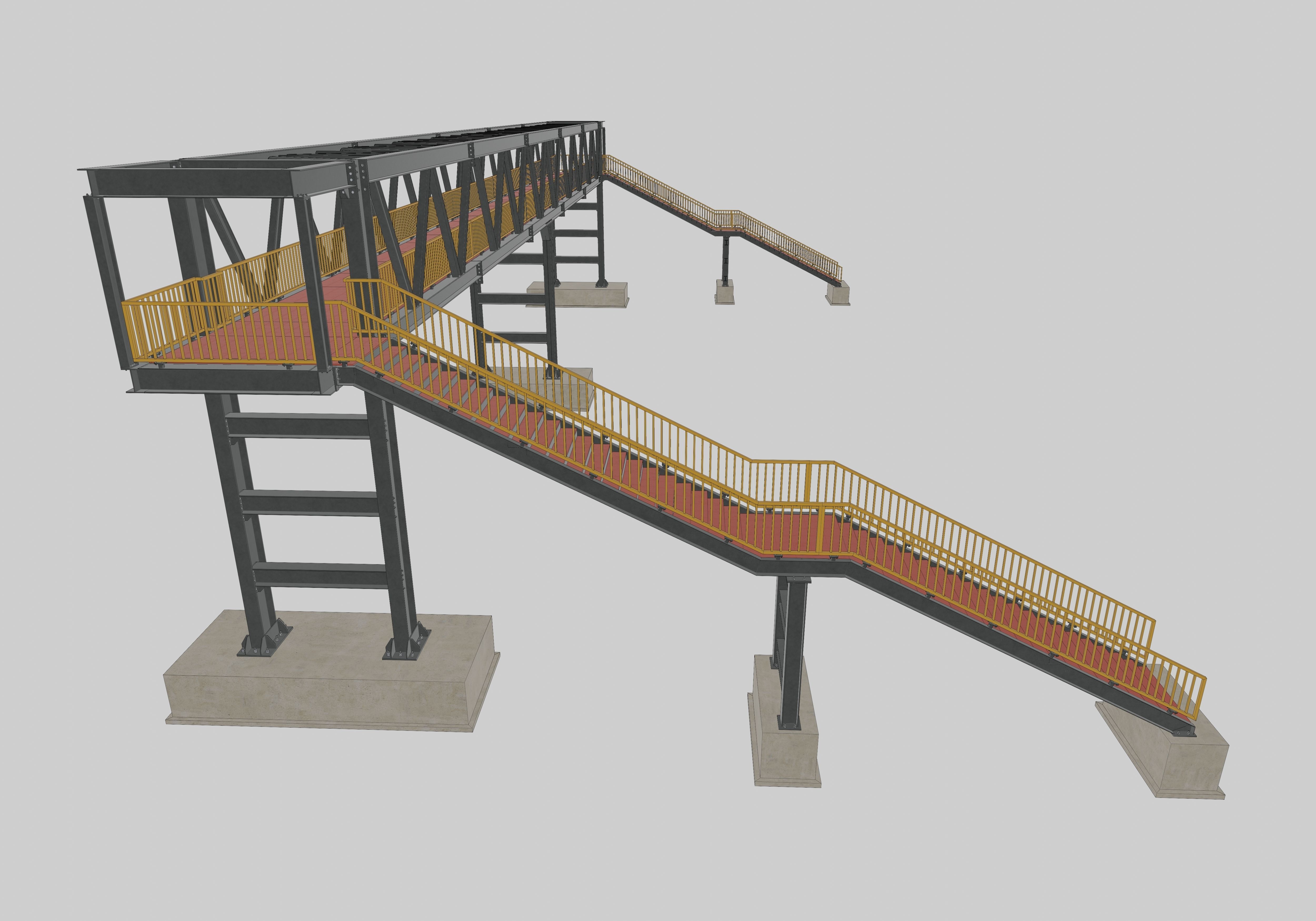 Steel Pedestrian Bridge - Three Columns - Truss Type-10 3D model_17