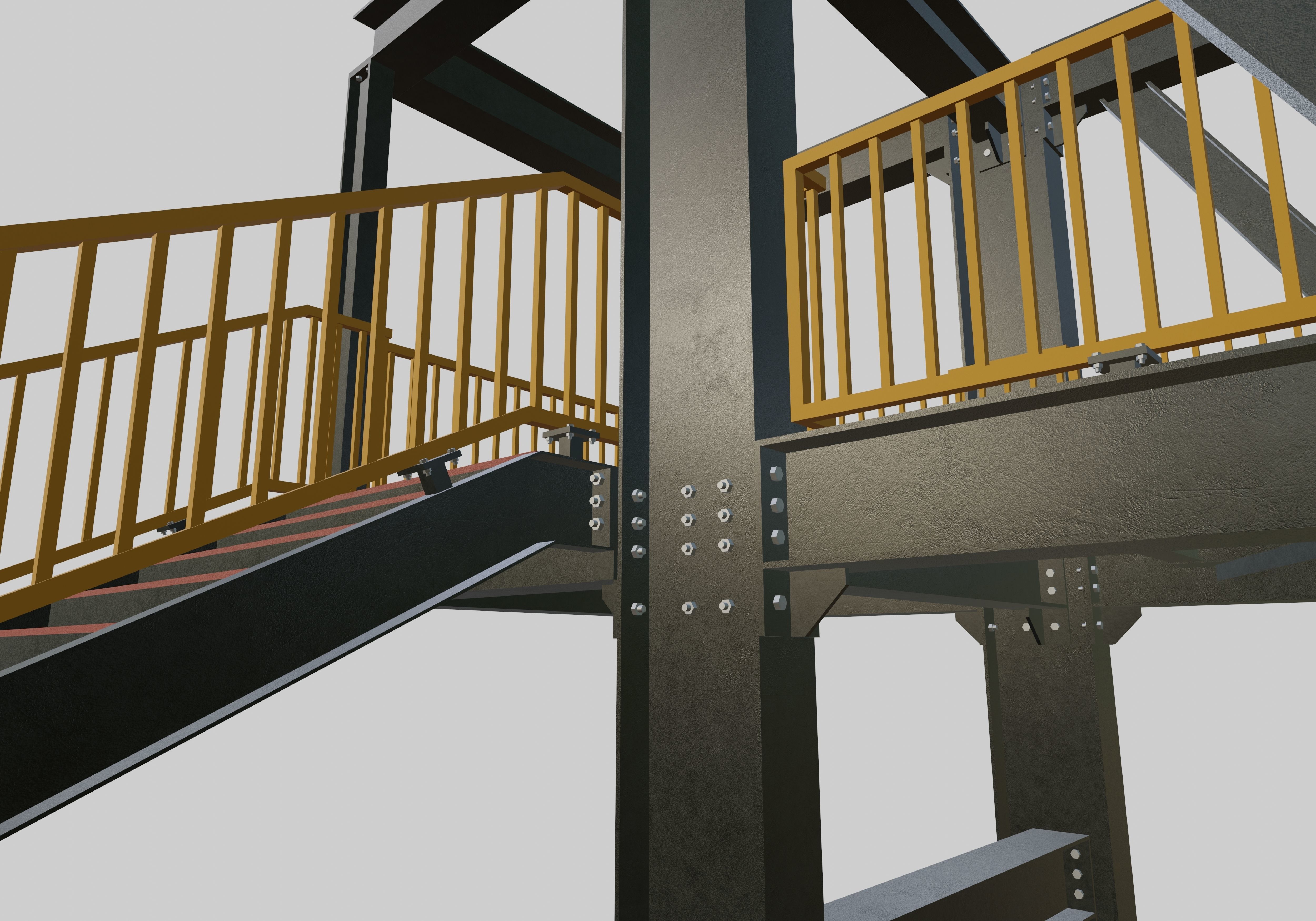 Steel Pedestrian Bridge - Three Columns - Truss Type-10 3D model_12