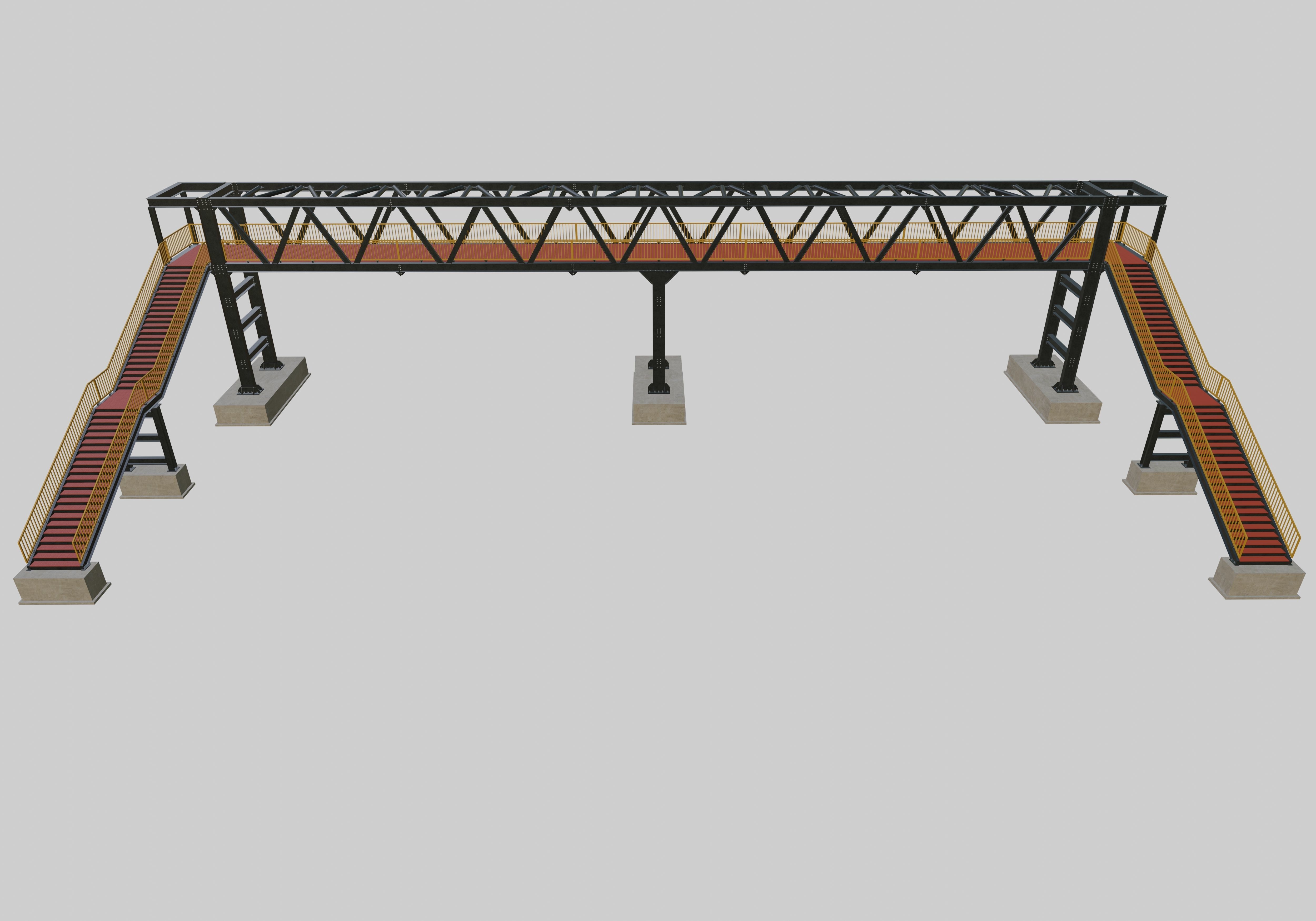 Steel Pedestrian Bridge - Three Columns - Truss Type-10 3D model_6