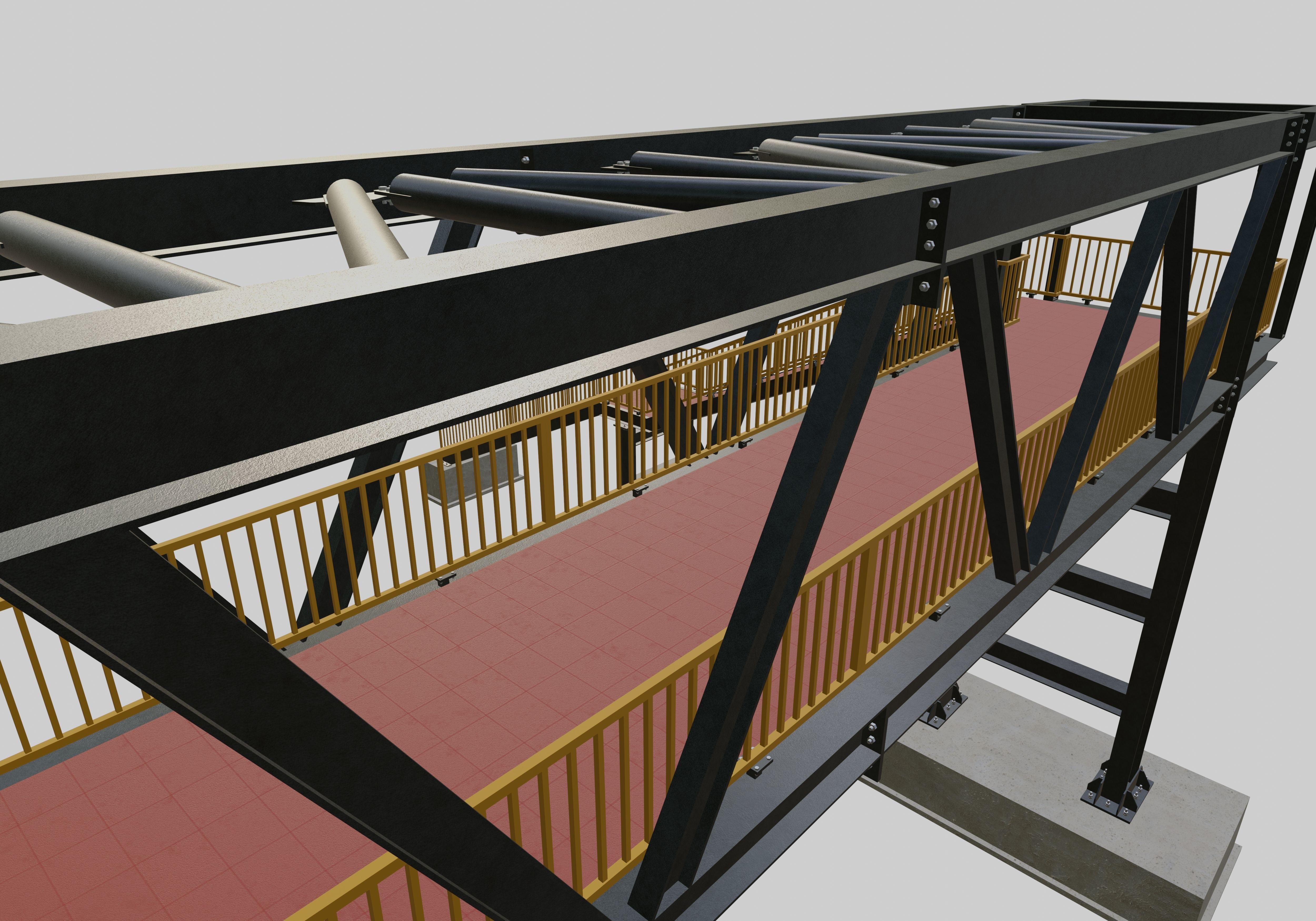 Steel Pedestrian Bridge - Three Columns - Truss Type-10 3D model_5