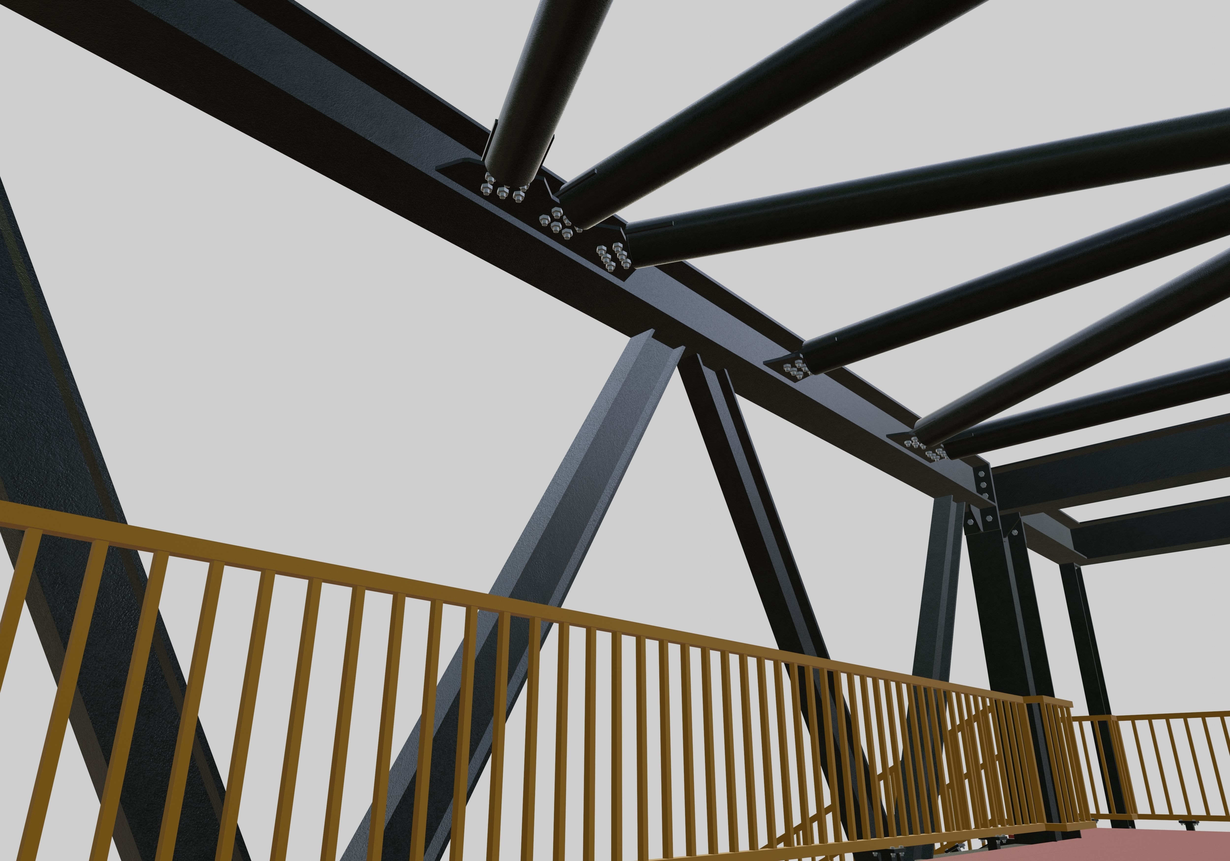 Steel Pedestrian Bridge - Three Columns - Truss Type-10 3D model_32
