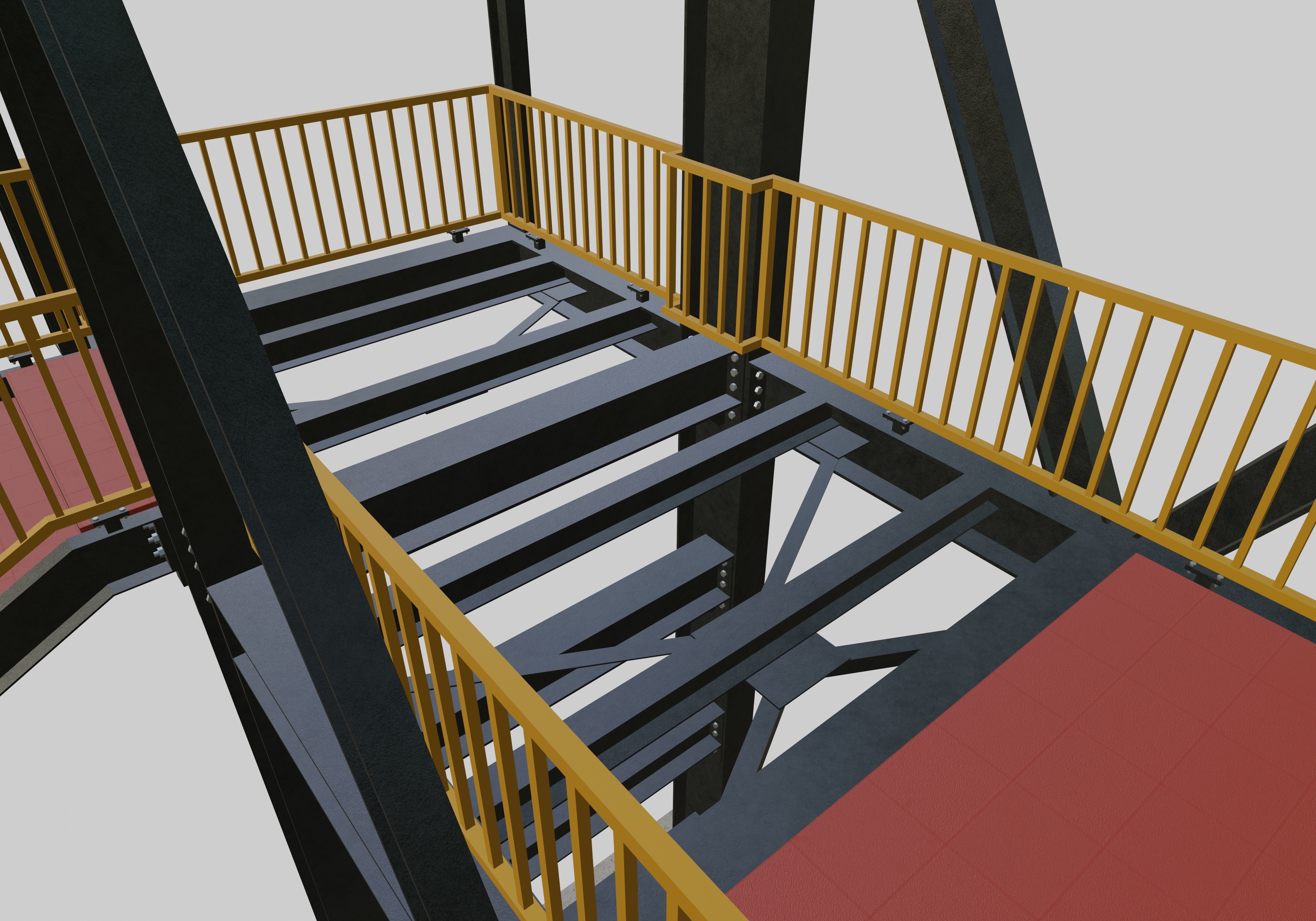 Steel Pedestrian Bridge - Three Columns - Truss Type-10 3D model_14