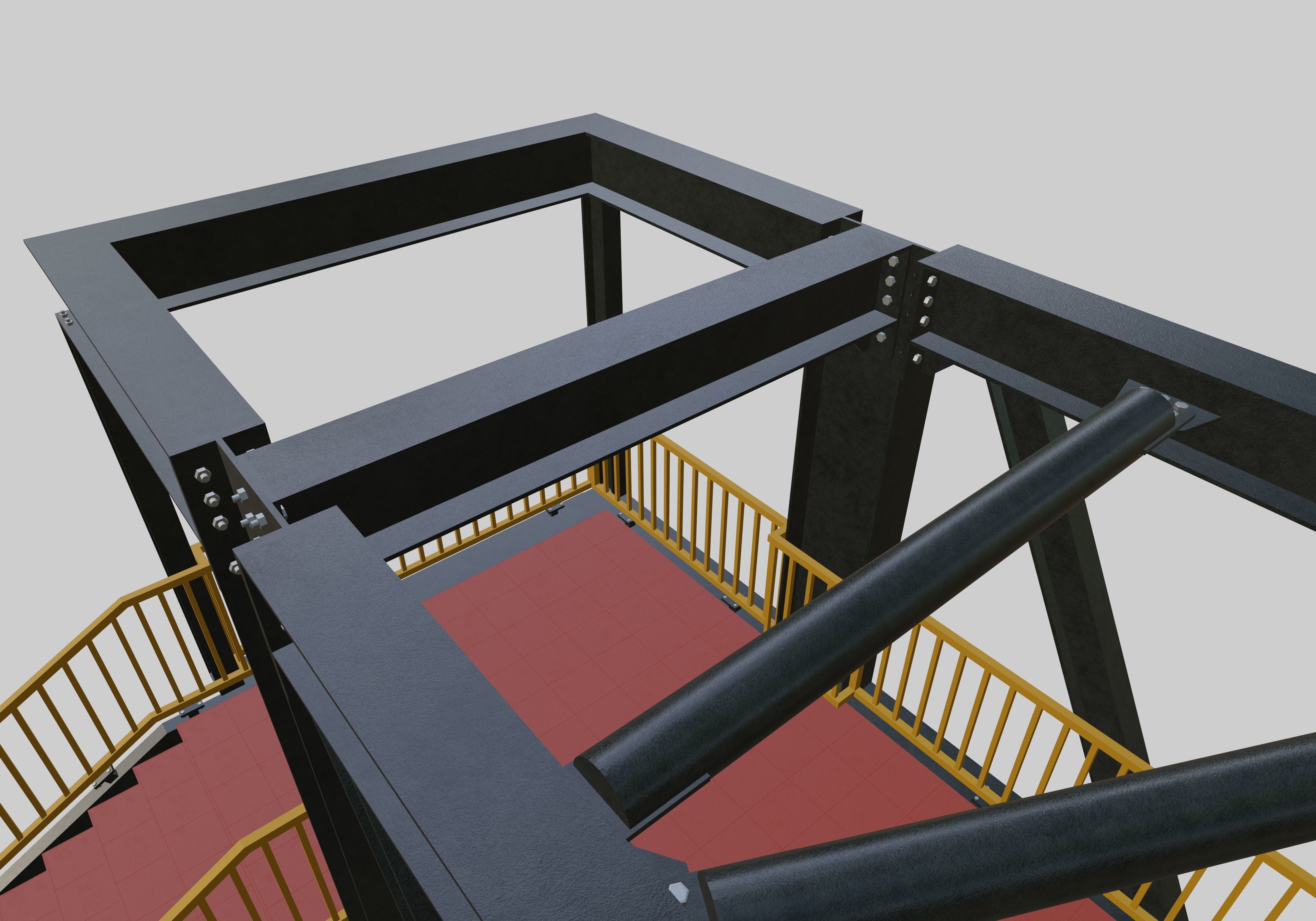 Steel Pedestrian Bridge - Three Columns - Truss Type-10 3D model_30