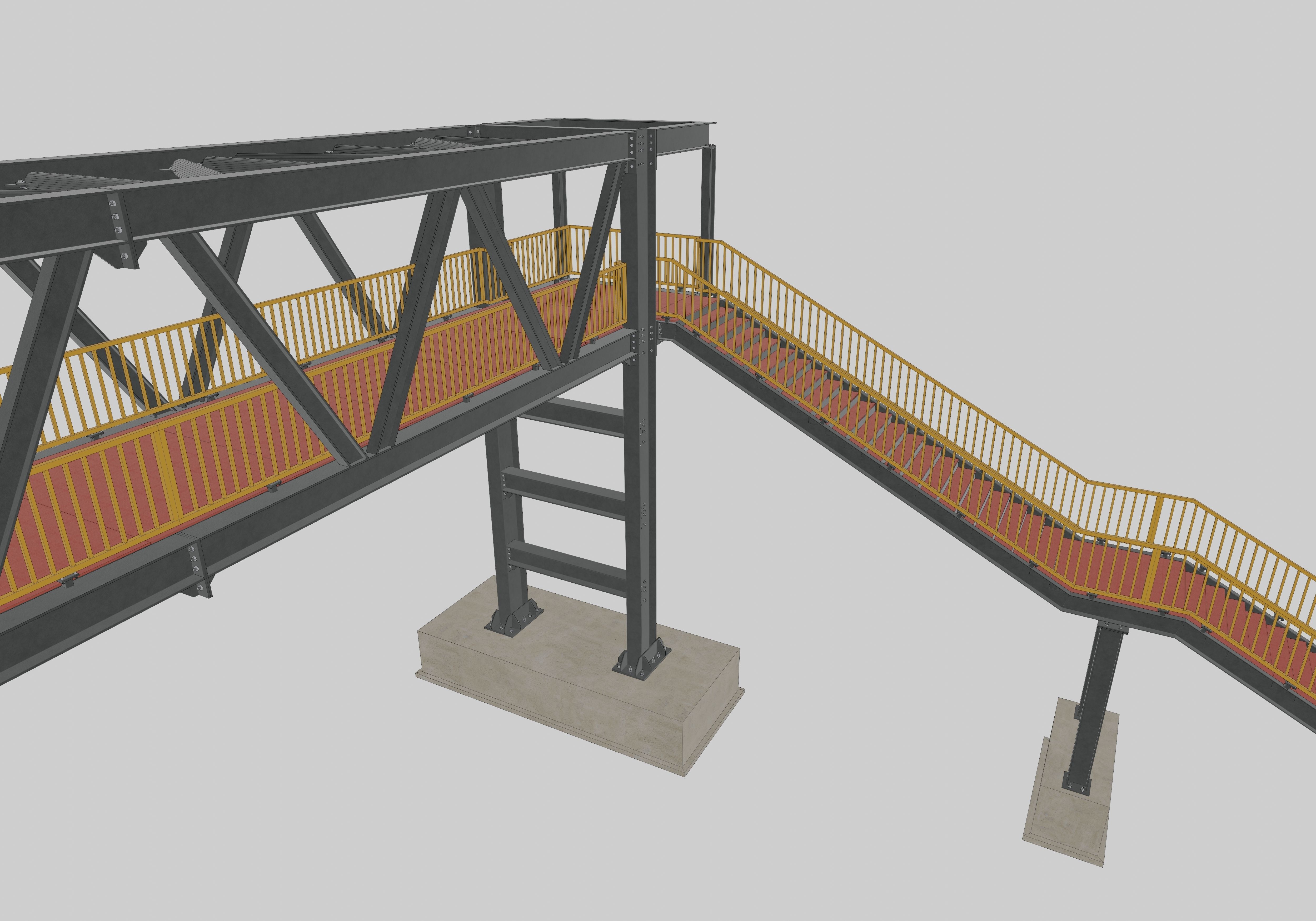 Steel Pedestrian Bridge - Three Columns - Truss Type-10 3D model_23