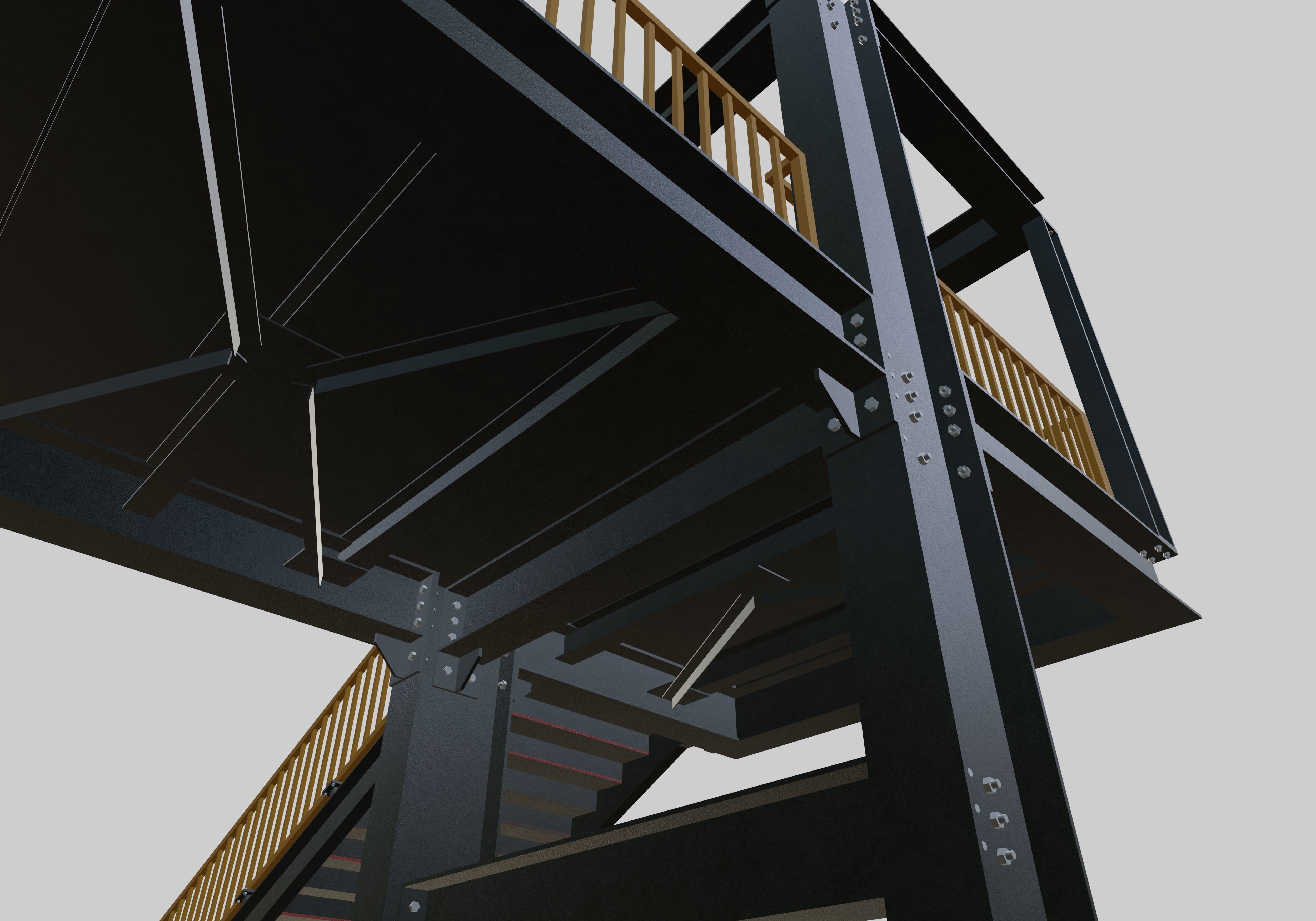Steel Pedestrian Bridge - Three Columns - Truss Type-10 3D model_36