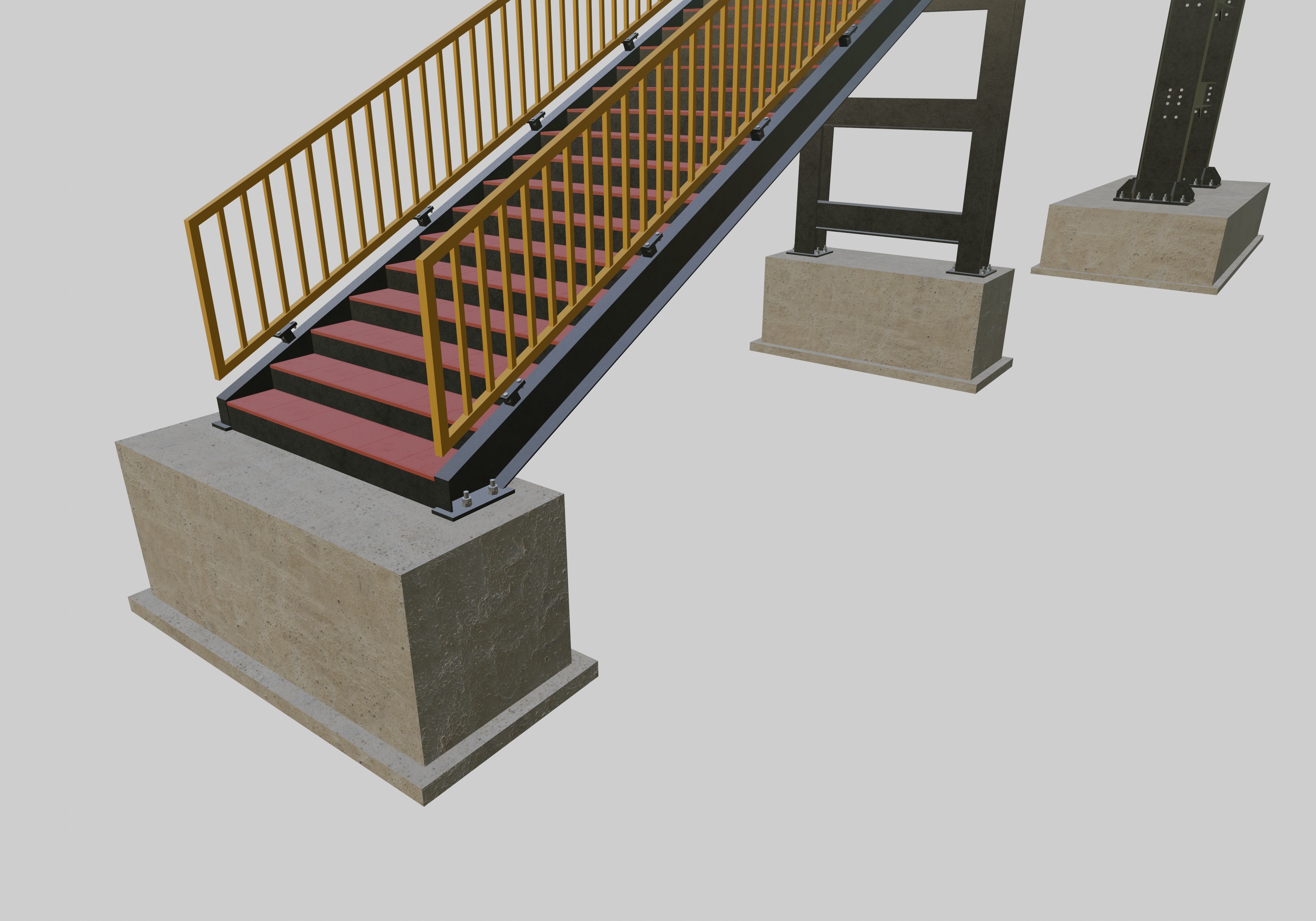 Steel Pedestrian Bridge - Three Columns - Truss Type-10 3D model_10