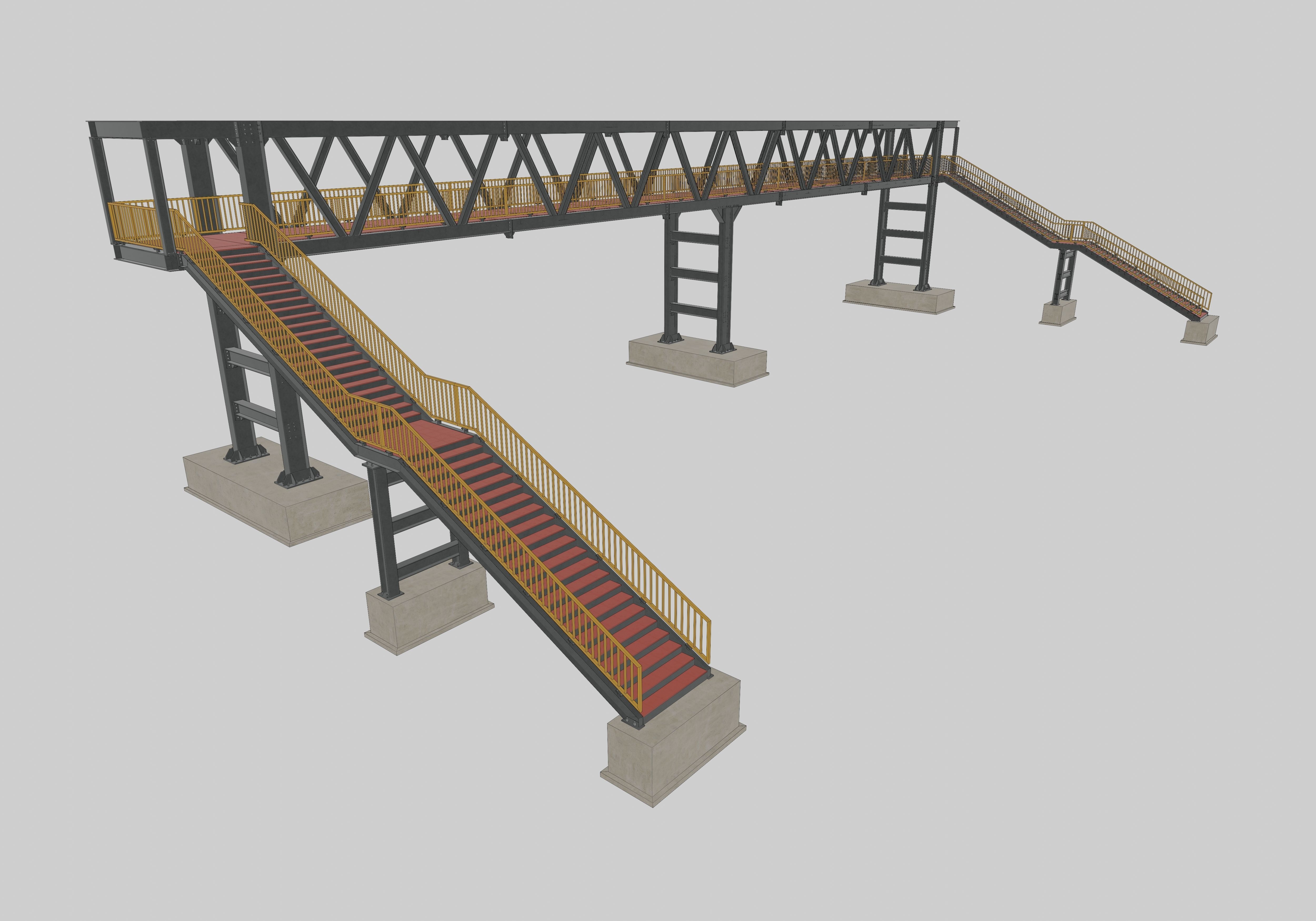 Steel Pedestrian Bridge - Three Columns - Truss Type-10 3D model_21
