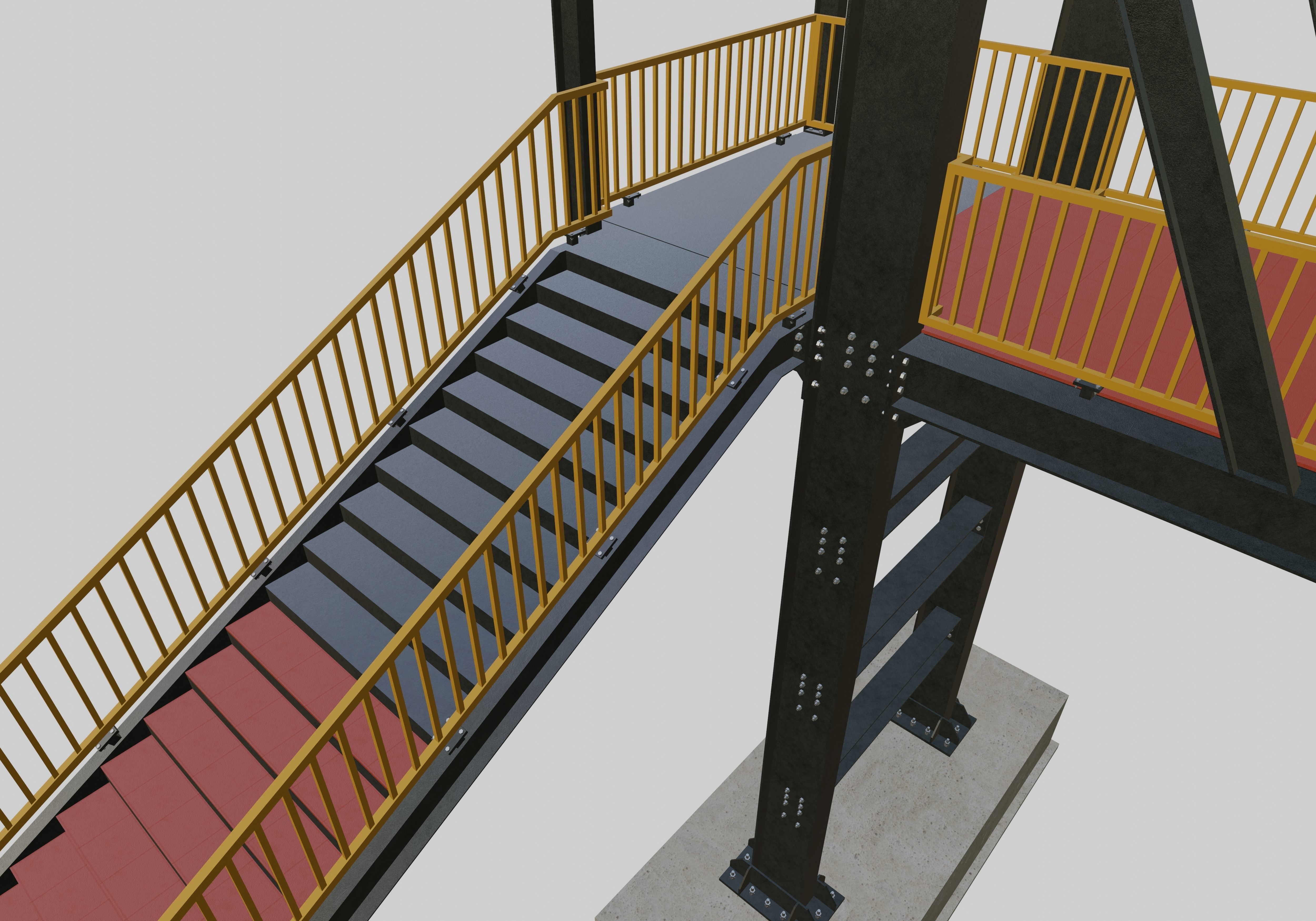 Steel Pedestrian Bridge - Three Columns - Truss Type-10 3D model_16
