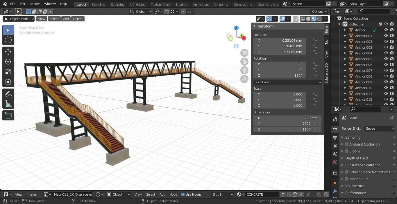 Steel Pedestrian Bridge - Three Columns - Truss Type-10 3D model_43
