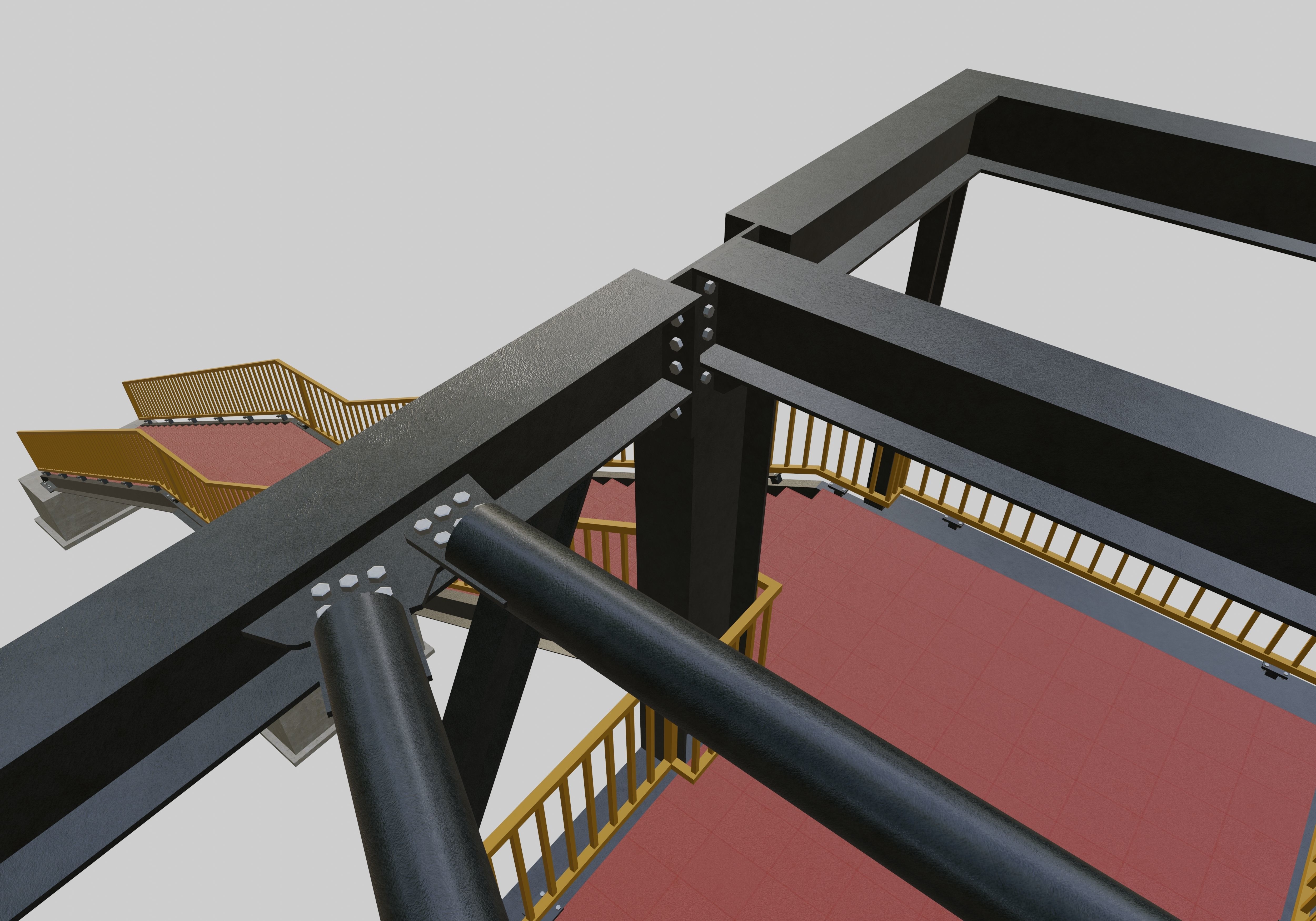 Steel Pedestrian Bridge - Three Columns - Truss Type-10 3D model_31