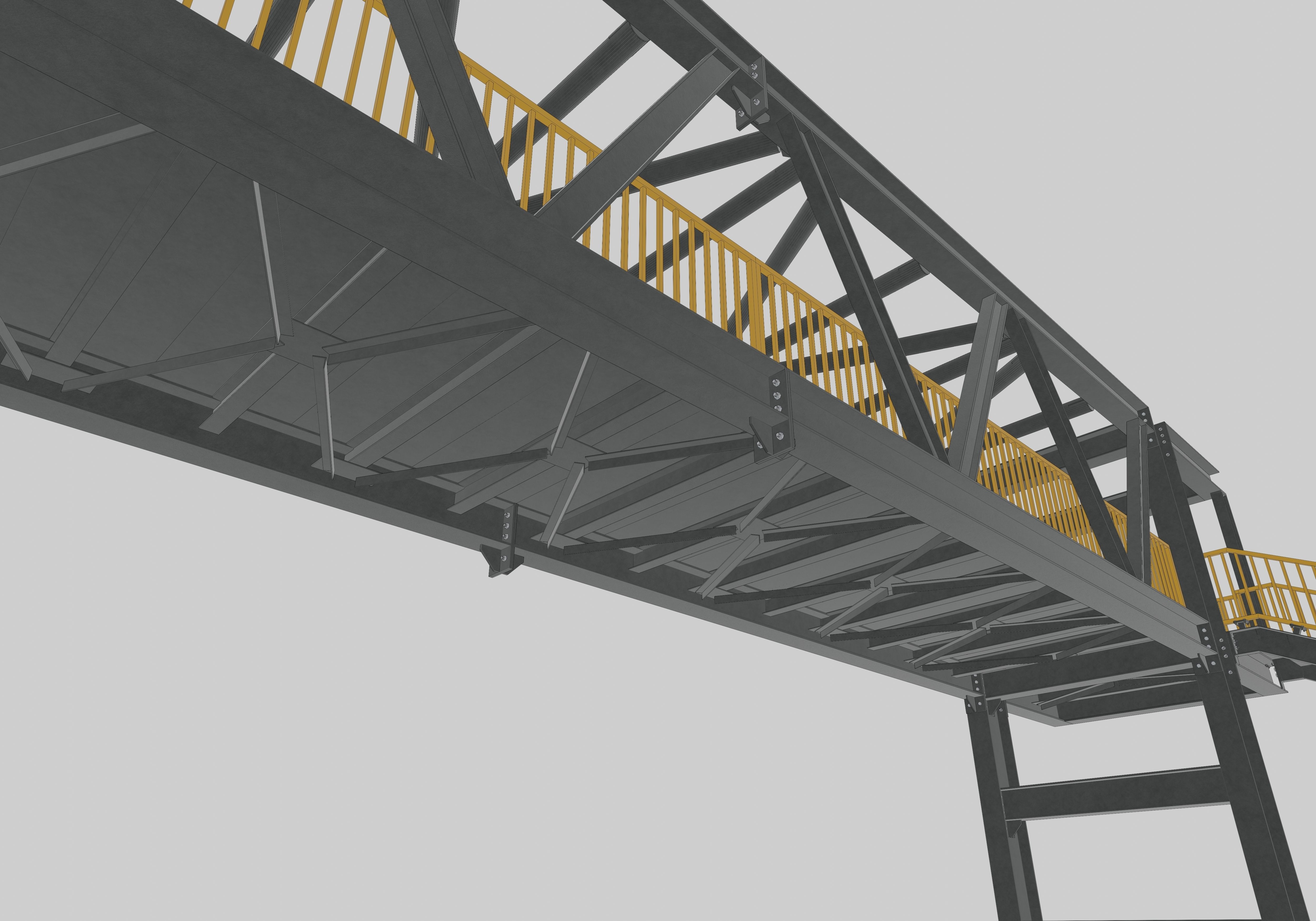 Steel Pedestrian Bridge - Three Columns - Truss Type-10 3D model_22