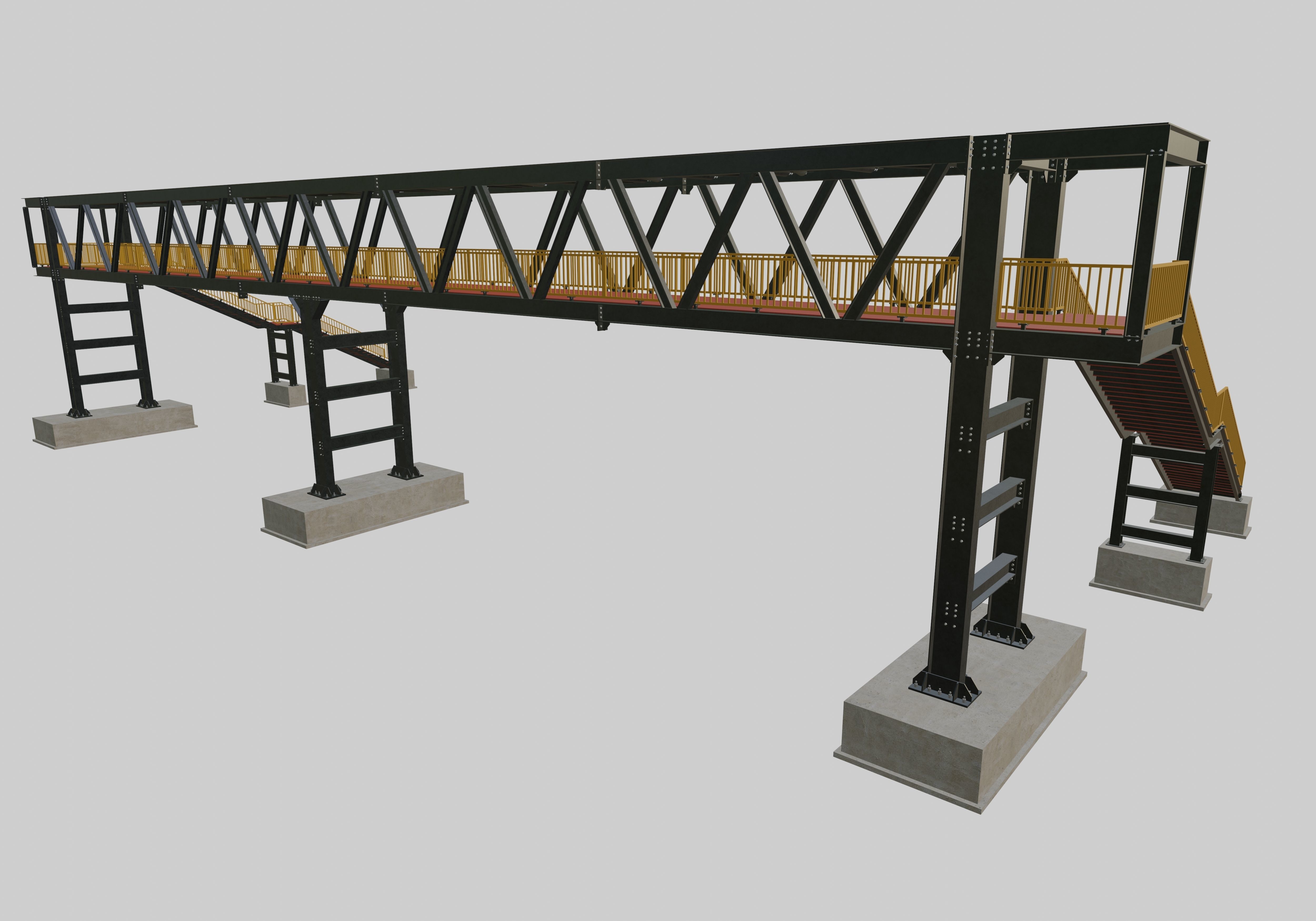 Steel Pedestrian Bridge - Three Columns - Truss Type-10 3D model_2