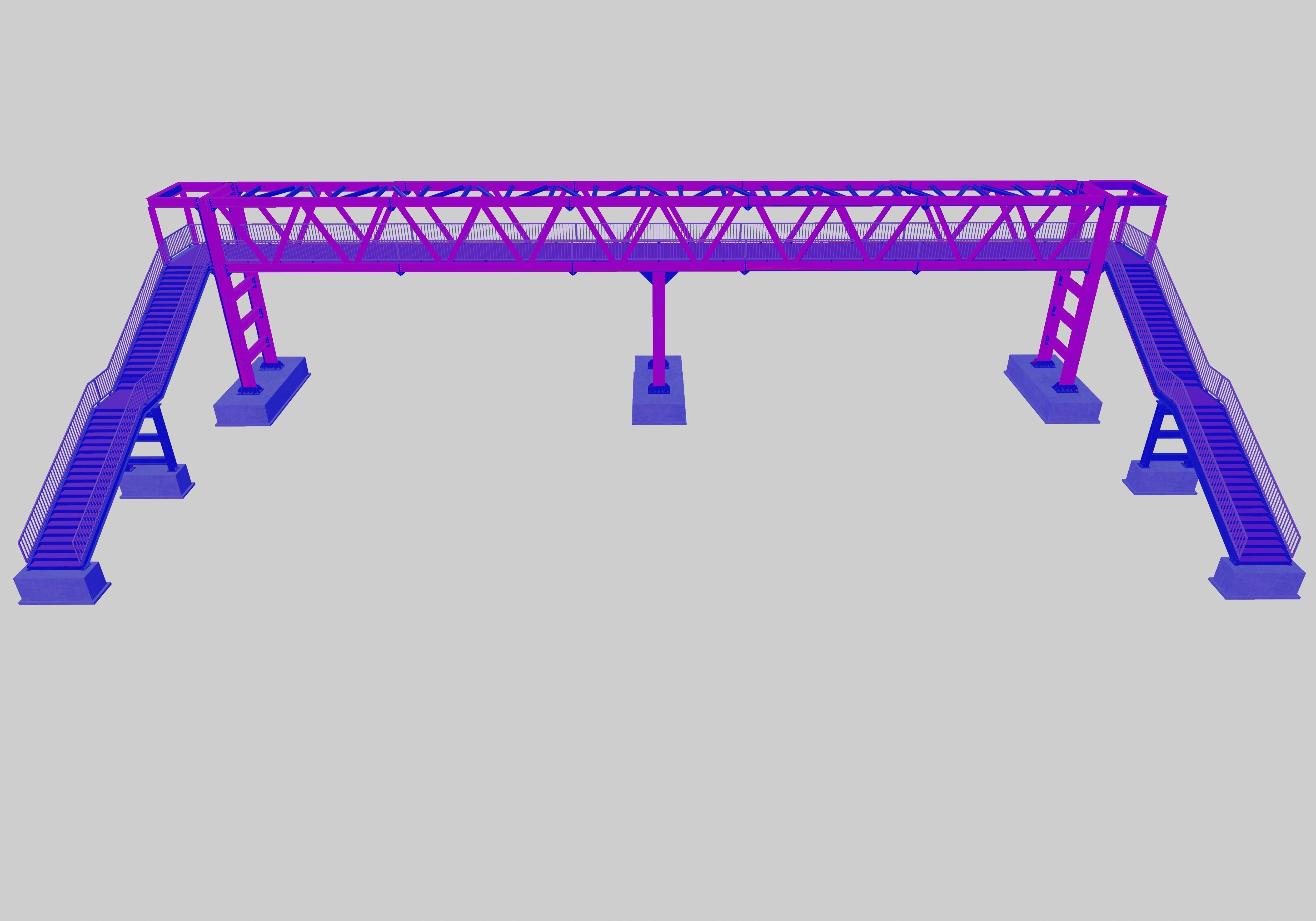 Steel Pedestrian Bridge - Three Columns - Truss Type-10 3D model_7