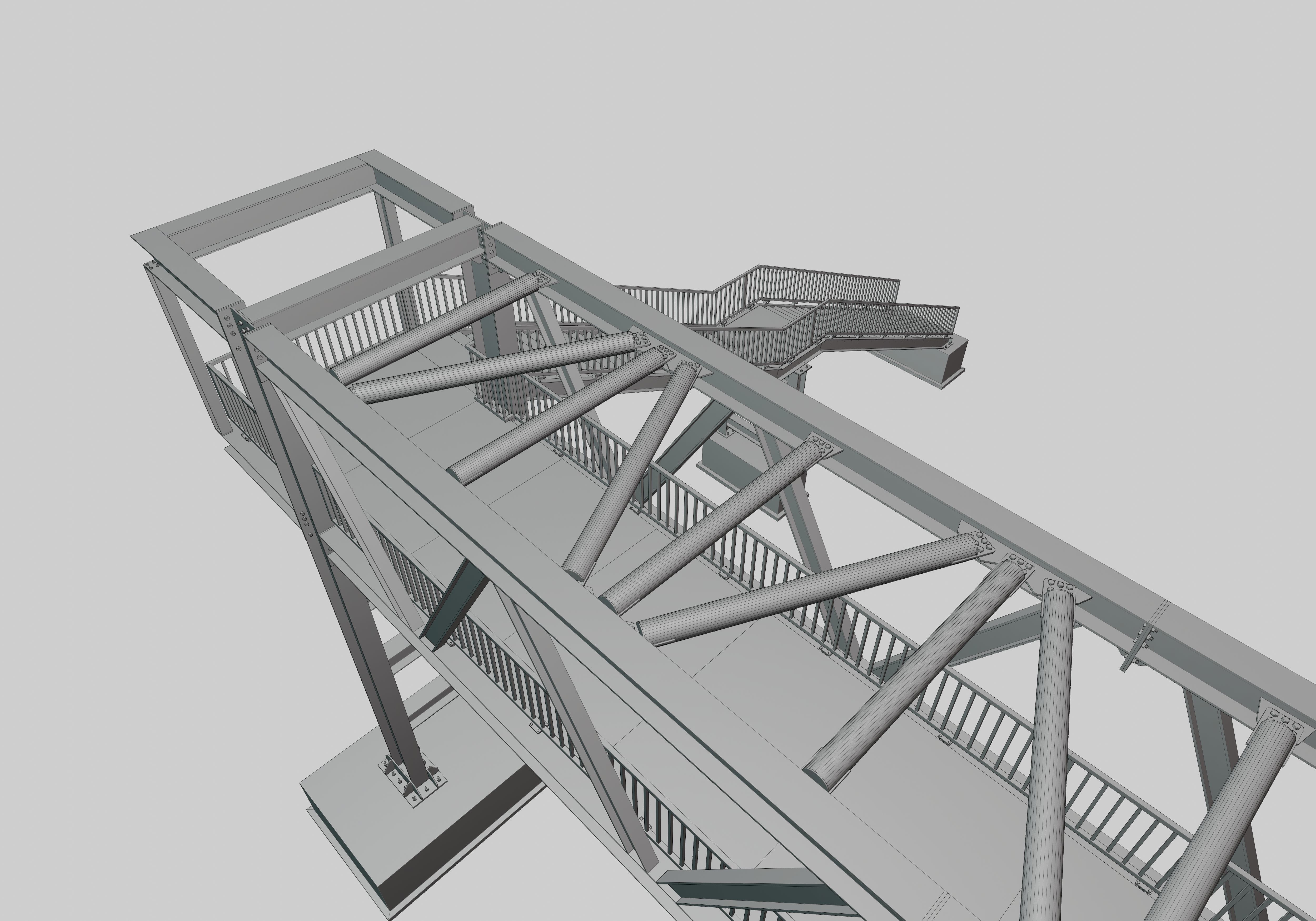 Steel Pedestrian Bridge - Three Columns - Truss Type-10 3D model_42