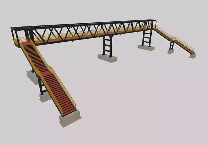 Steel Pedestrian Bridge - Three Columns - Truss Type-10 3D model