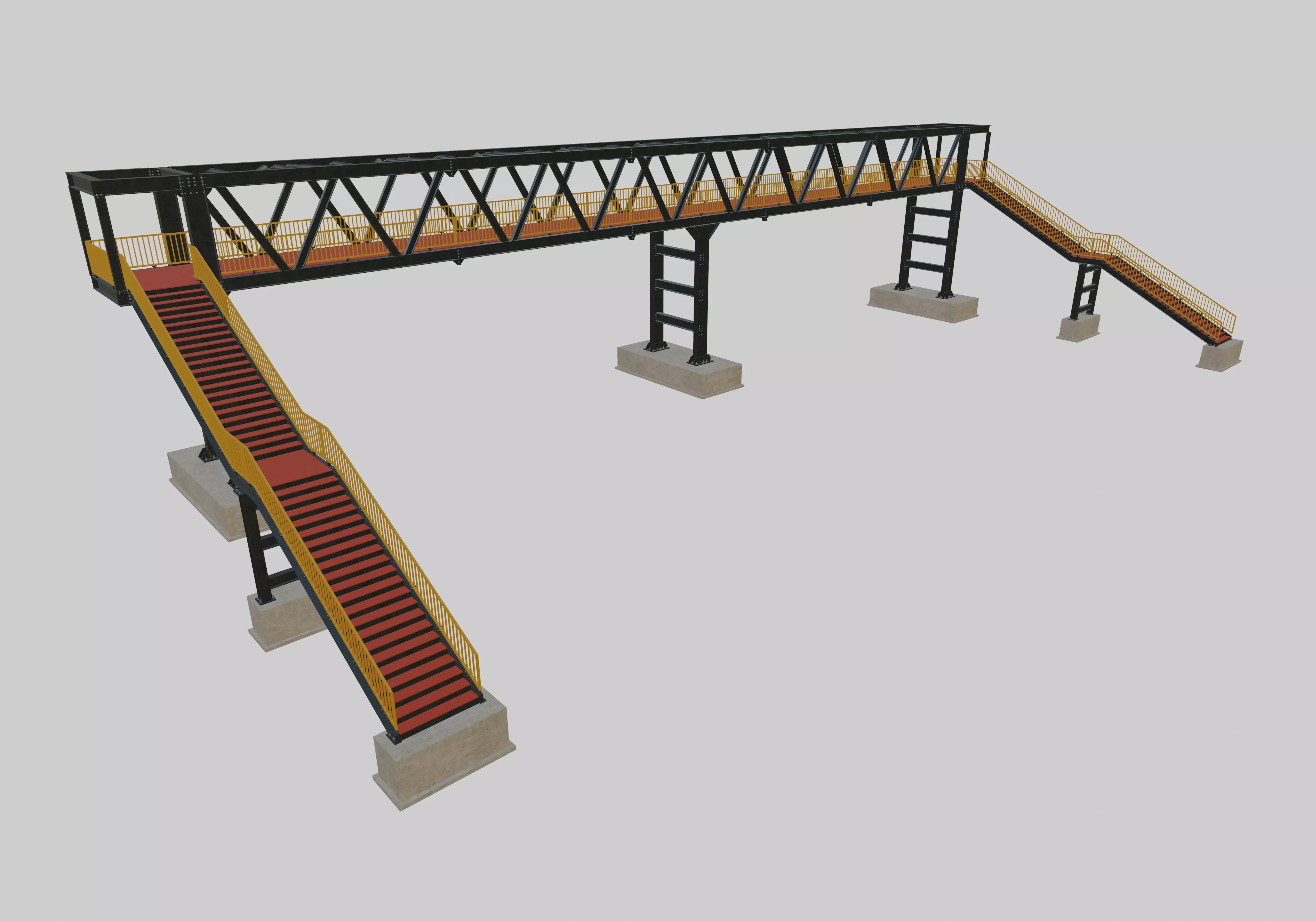 Steel Pedestrian Bridge - Three Columns - Truss Type-10 3D model_0