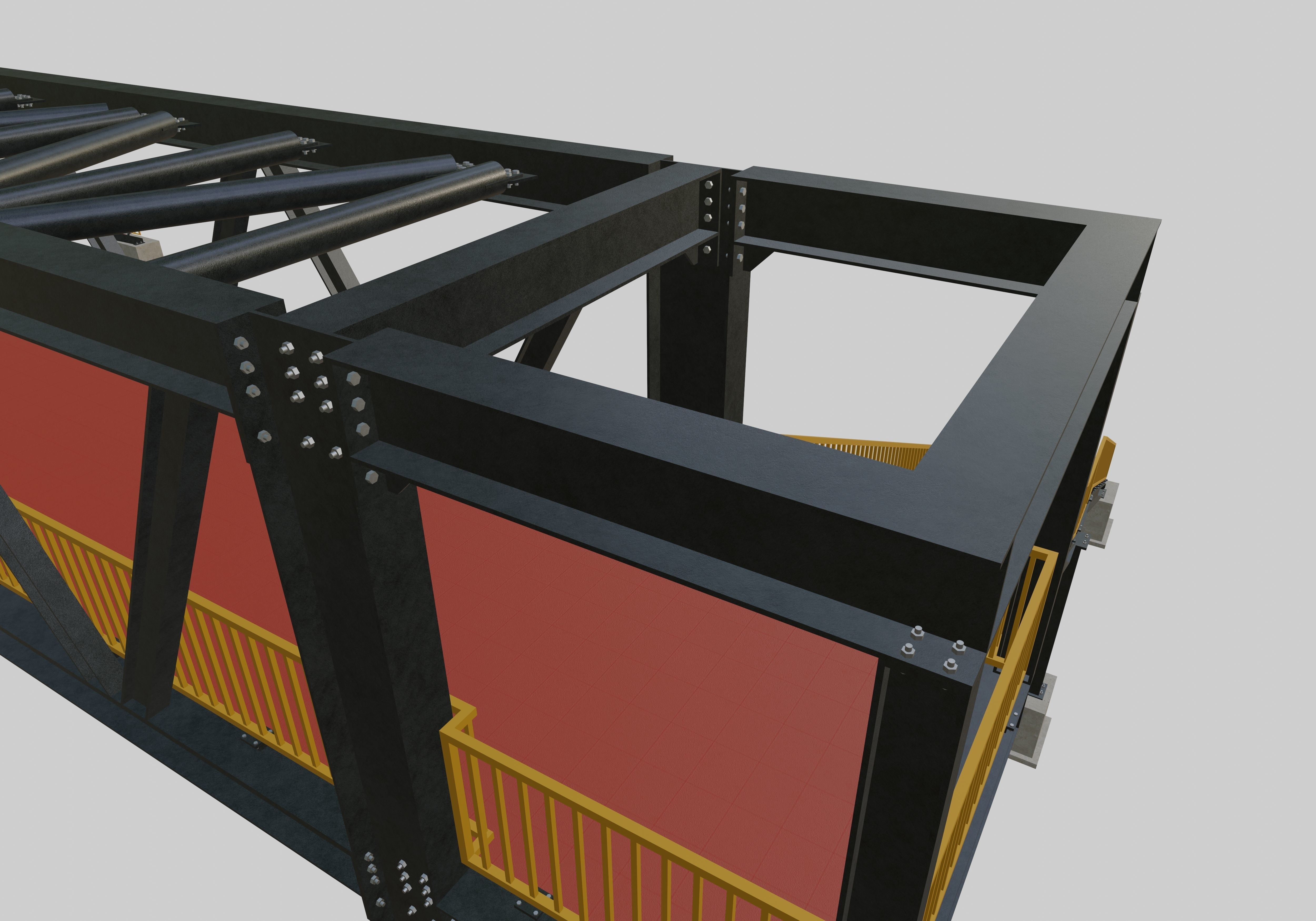 Steel Pedestrian Bridge - Three Columns - Truss Type-10 3D model_35
