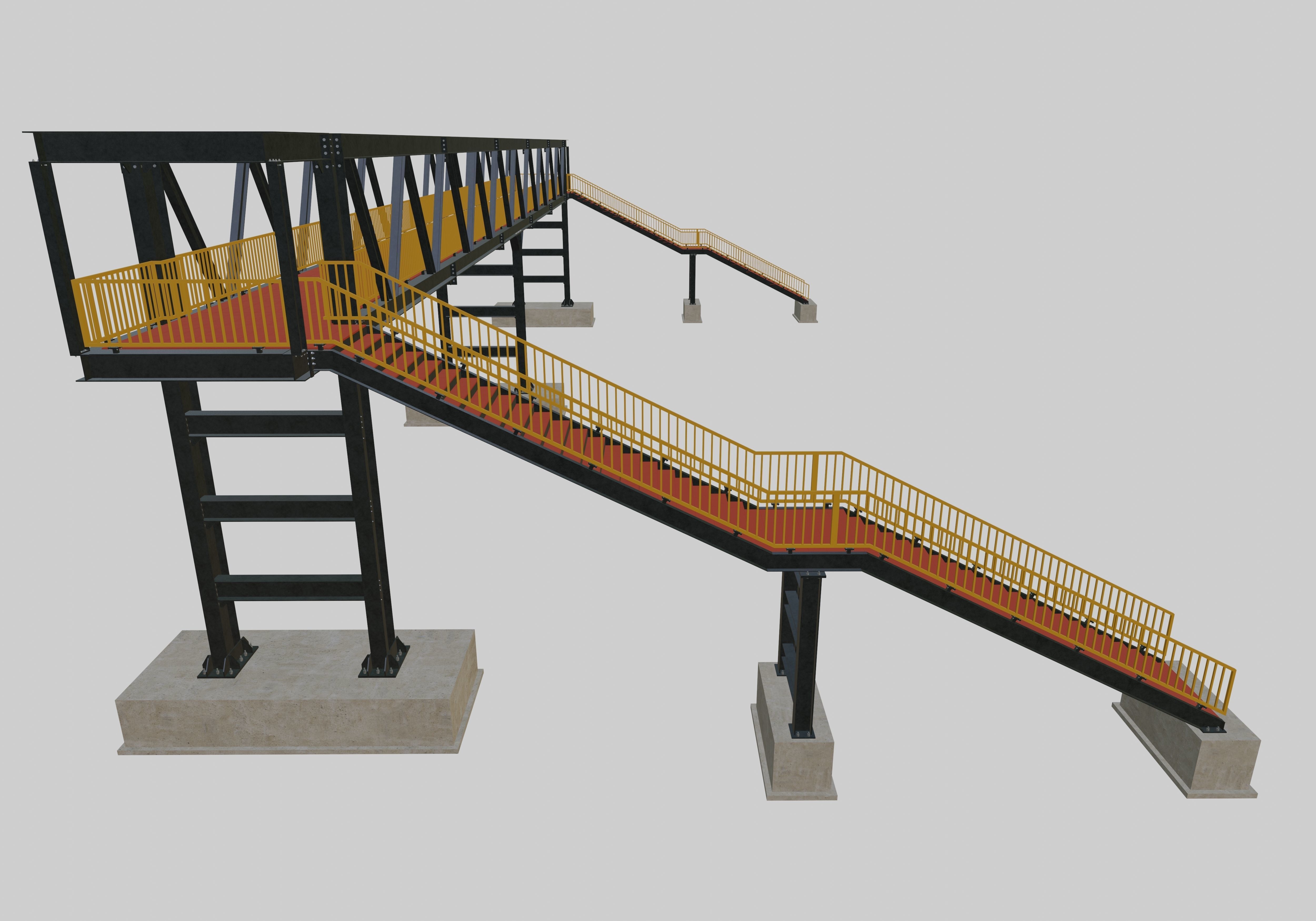 Steel Pedestrian Bridge - Three Columns - Truss Type-10 3D model_1