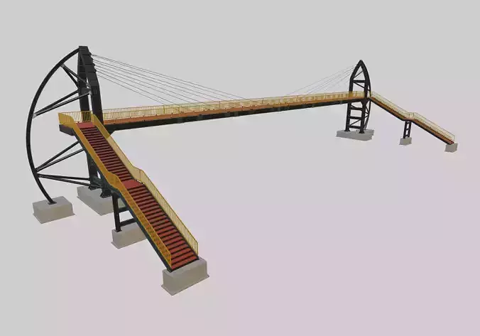Steel Pedestrian Bridge - Flat Stair-Sailing Column Type-12 3D model