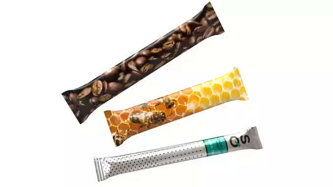 Coffee Honey Tea stick sachet mockup 3D model