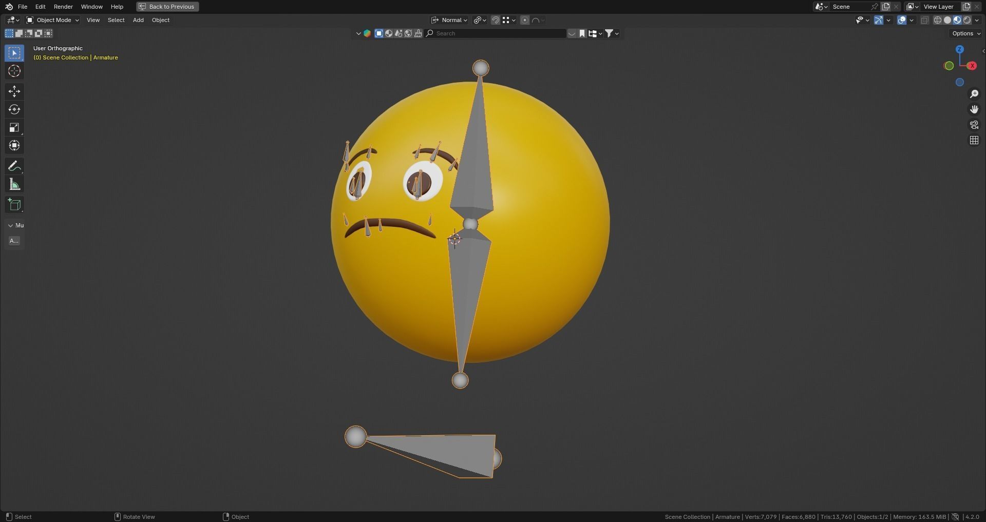 Sad with tears yellow ball Emoticon Emoji or Smiley 3D model_7
