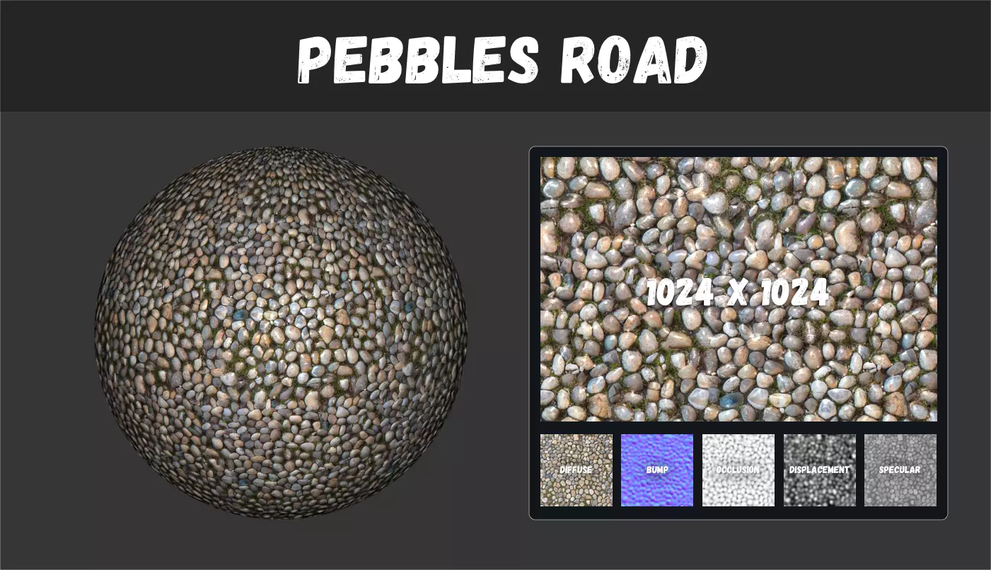 Pebbles Road Texture 3D model_0