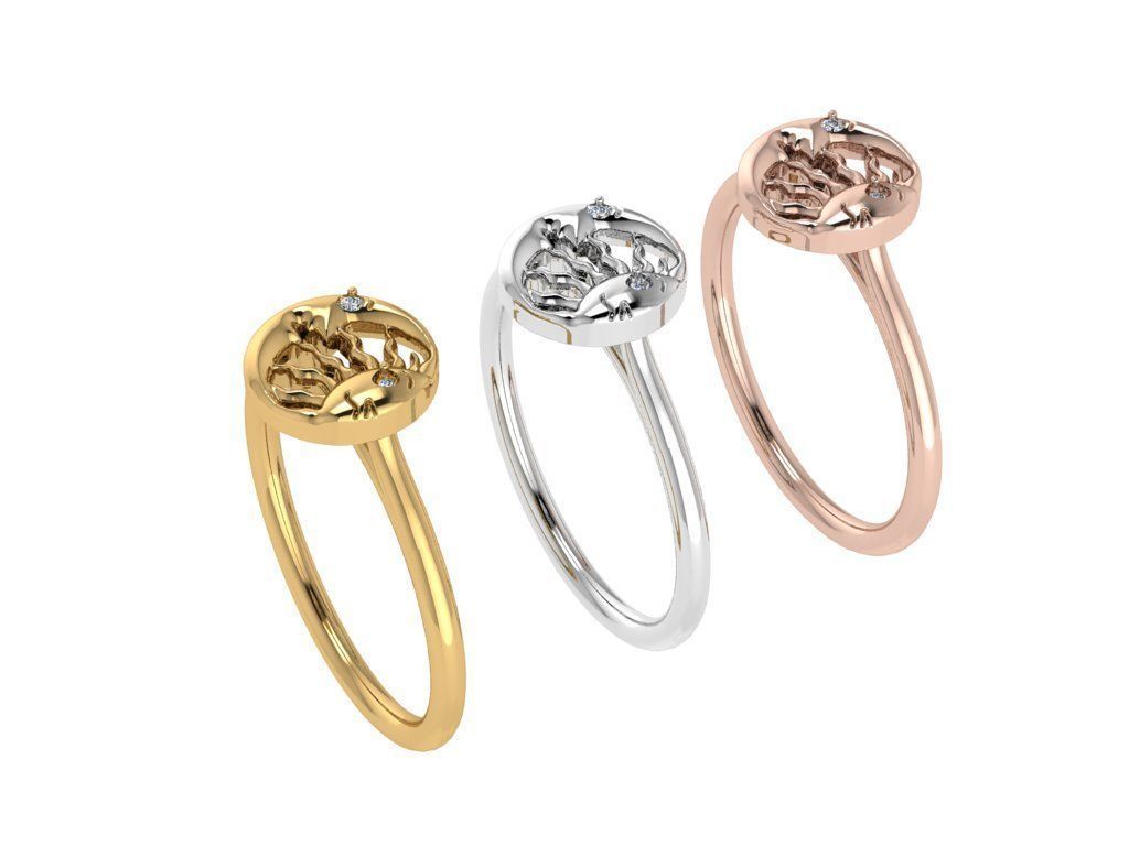 Ring061 gold ring with diamond in center 3D print model_4