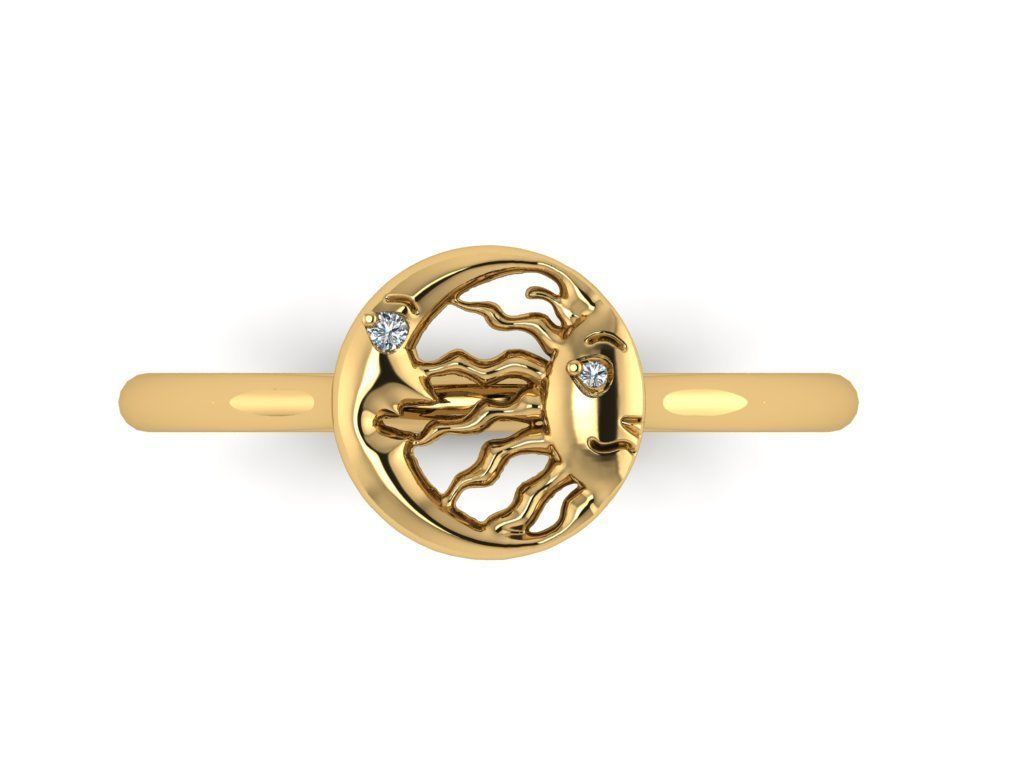 Ring061 gold ring with diamond in center 3D print model_1