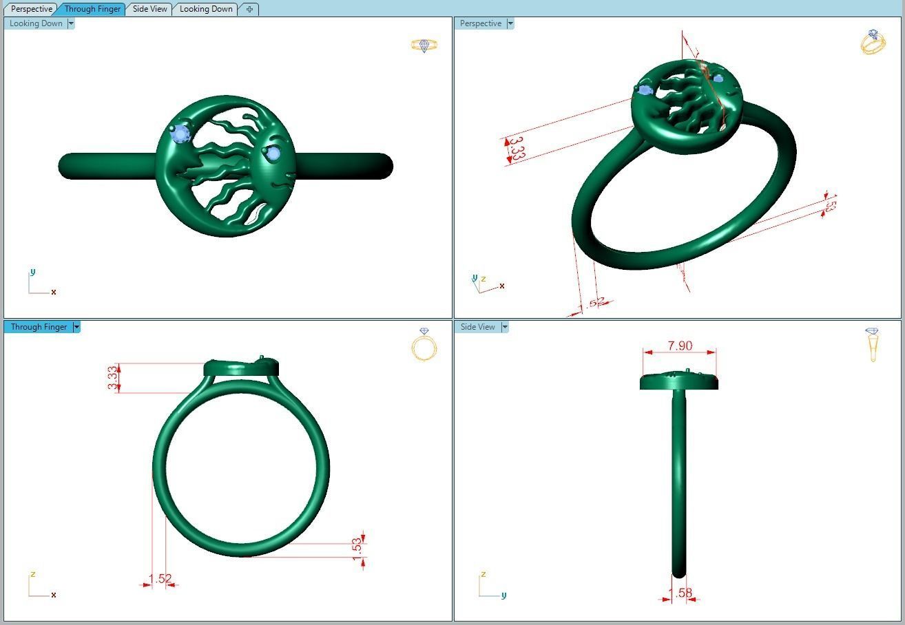 Ring061 gold ring with diamond in center 3D print model_5
