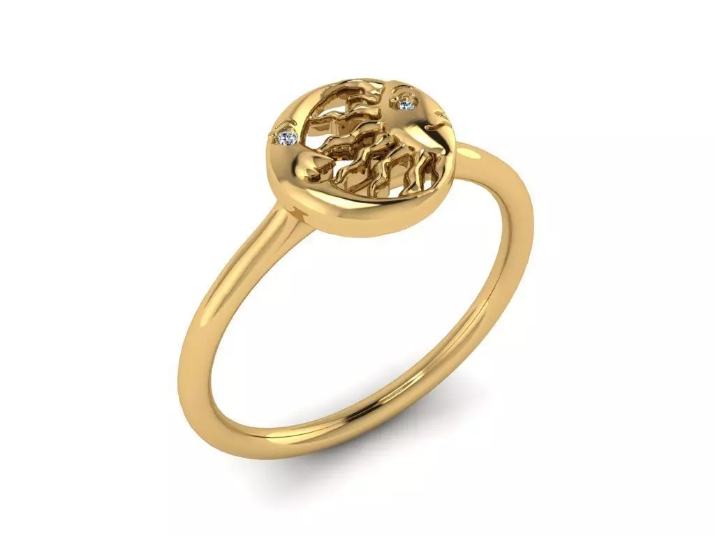 Ring061 gold ring with diamond in center 3D print model_0