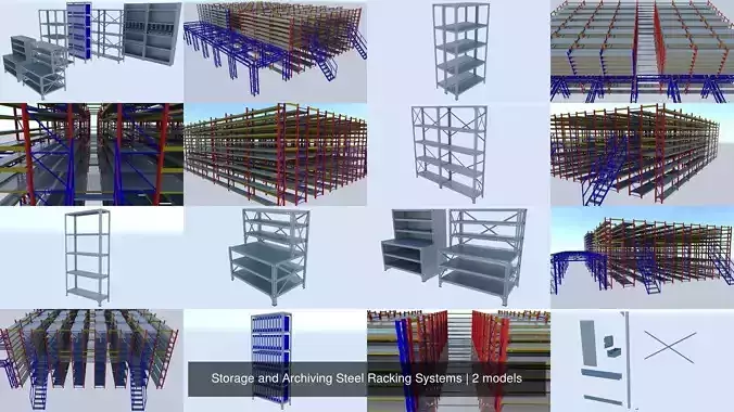 Storage and Archiving Steel Racking Systems 3D Model Collection