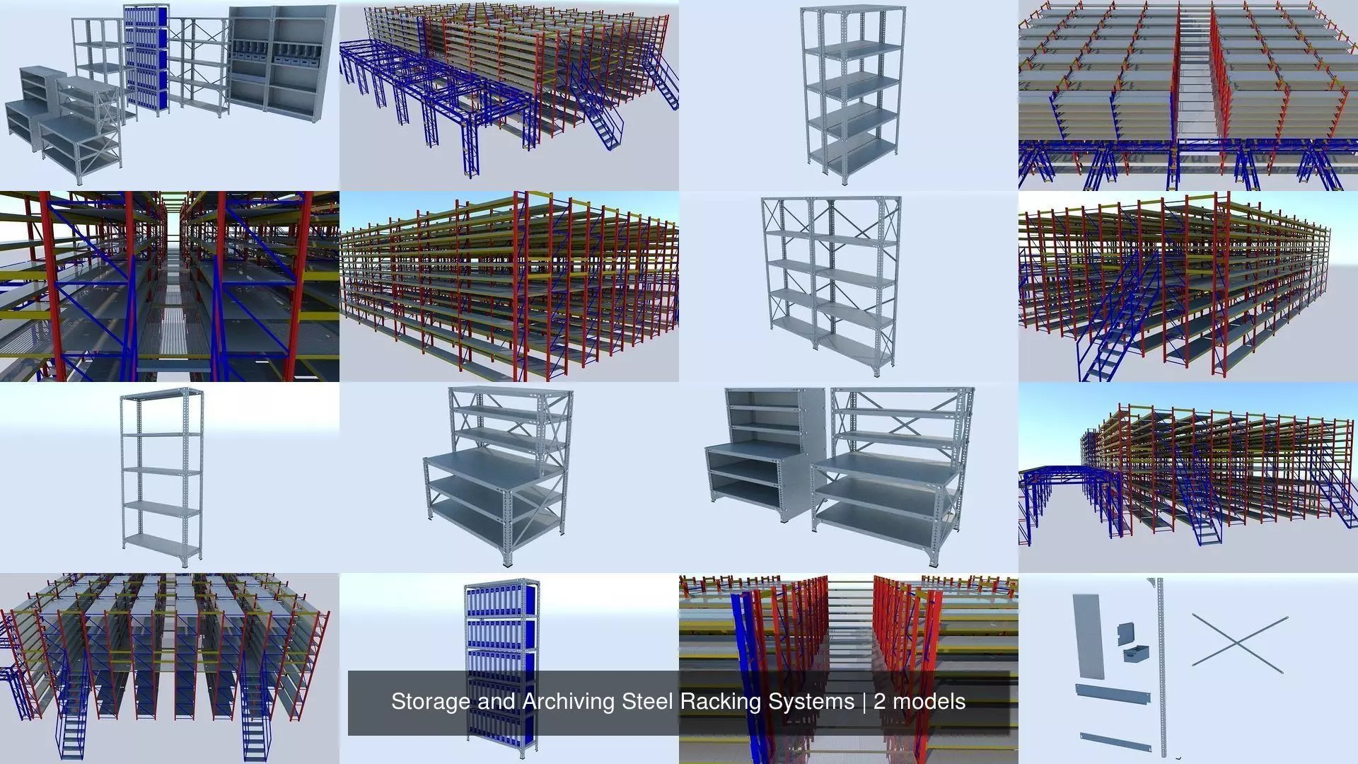 Storage and Archiving Steel Racking Systems 3D Model Collection_0